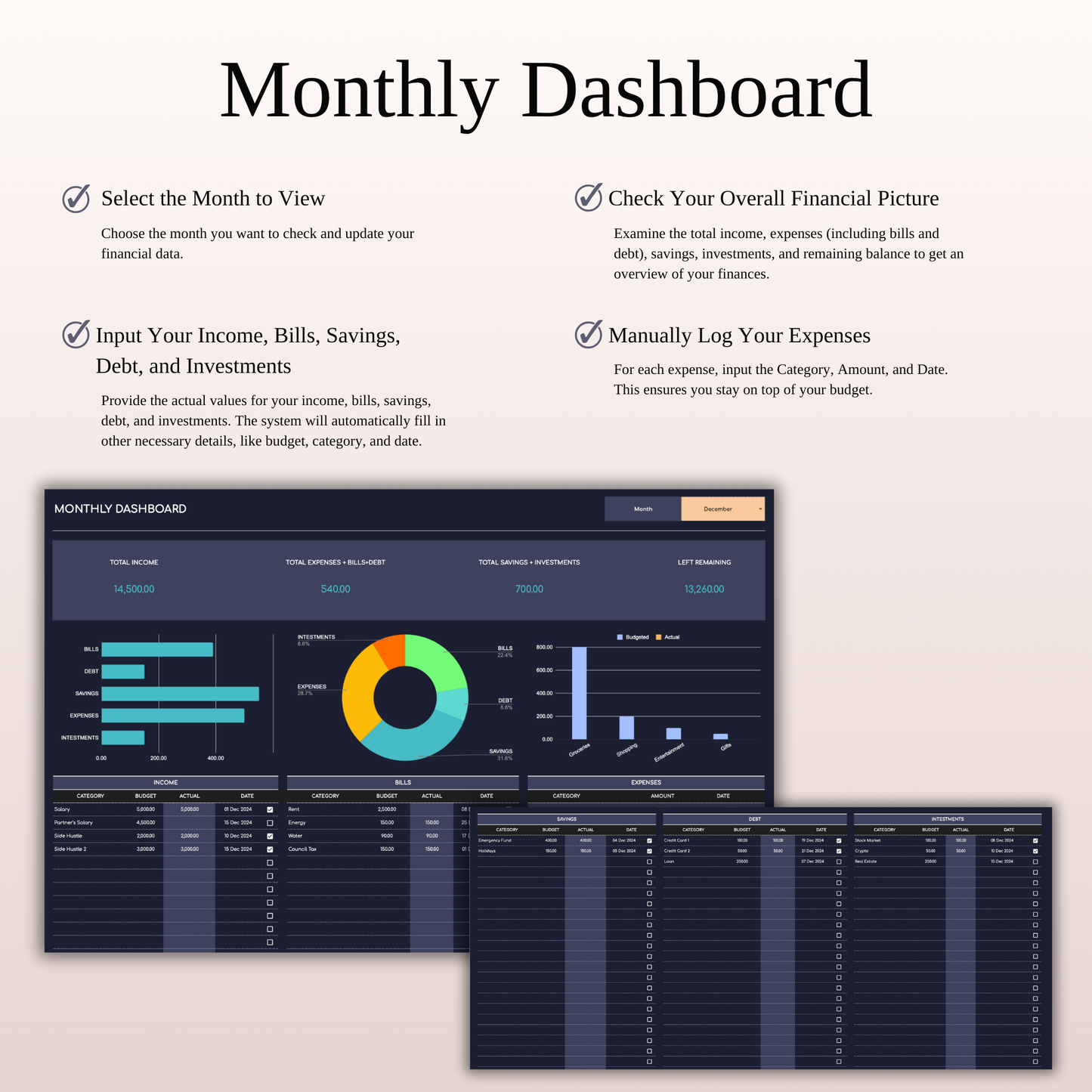 Bill Payment Calendar Template Excel & Google Sheets (Dark Theme) Keyzai