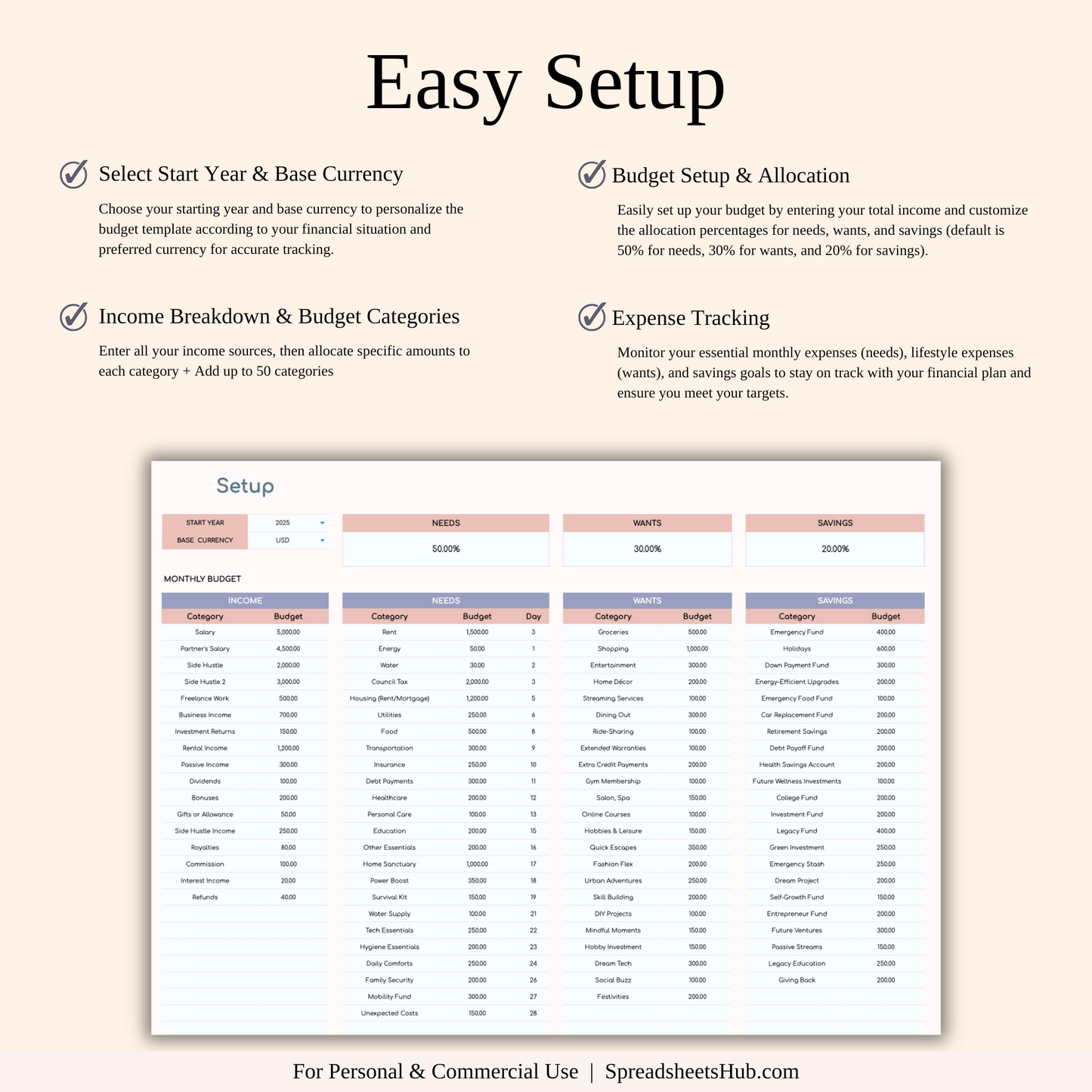 PLR - Annual 50/30/20 Budget Spreadsheet Template Keyzai