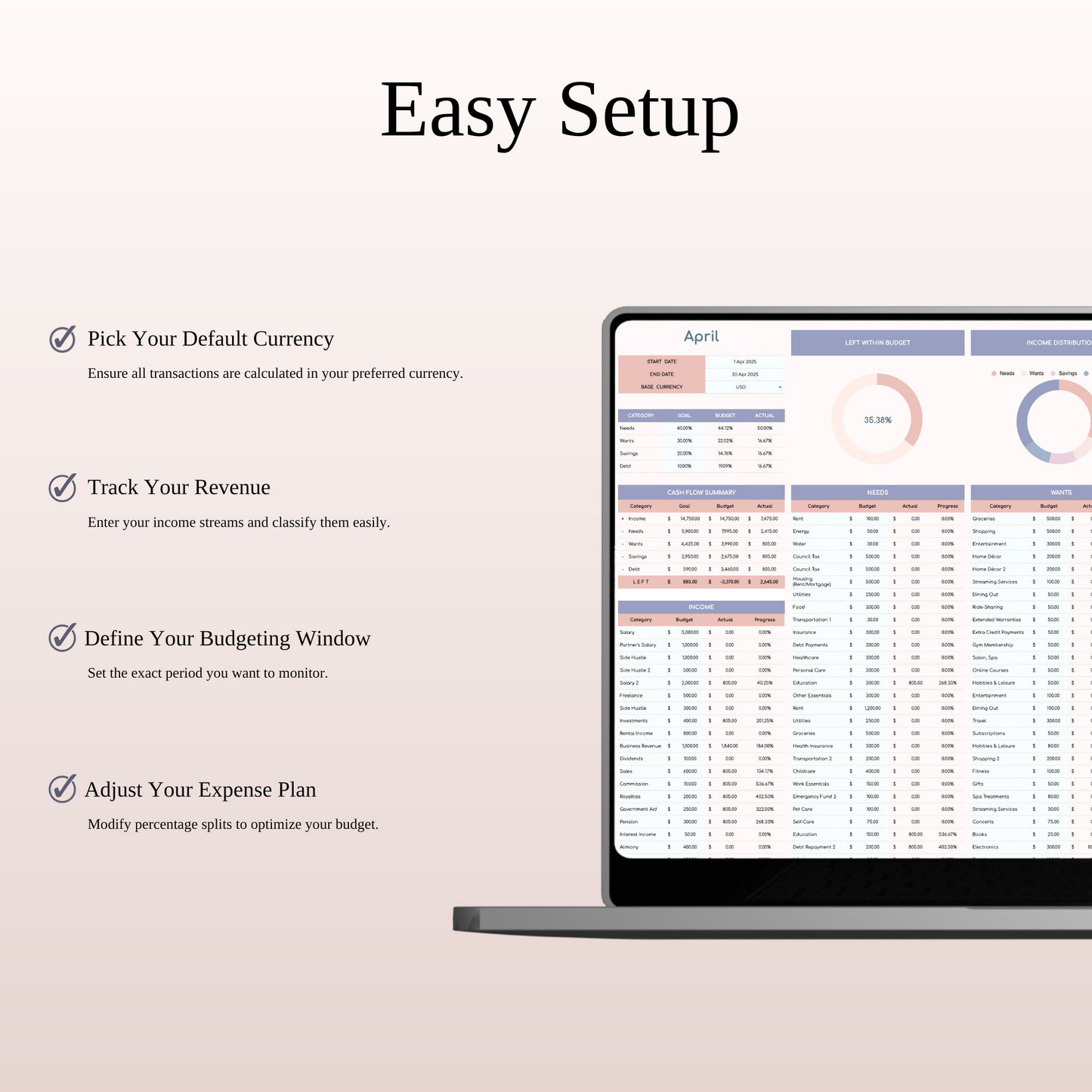 40/30/20/10 Budget Spreadsheet Template | Excel & Google Sheets Keyzai