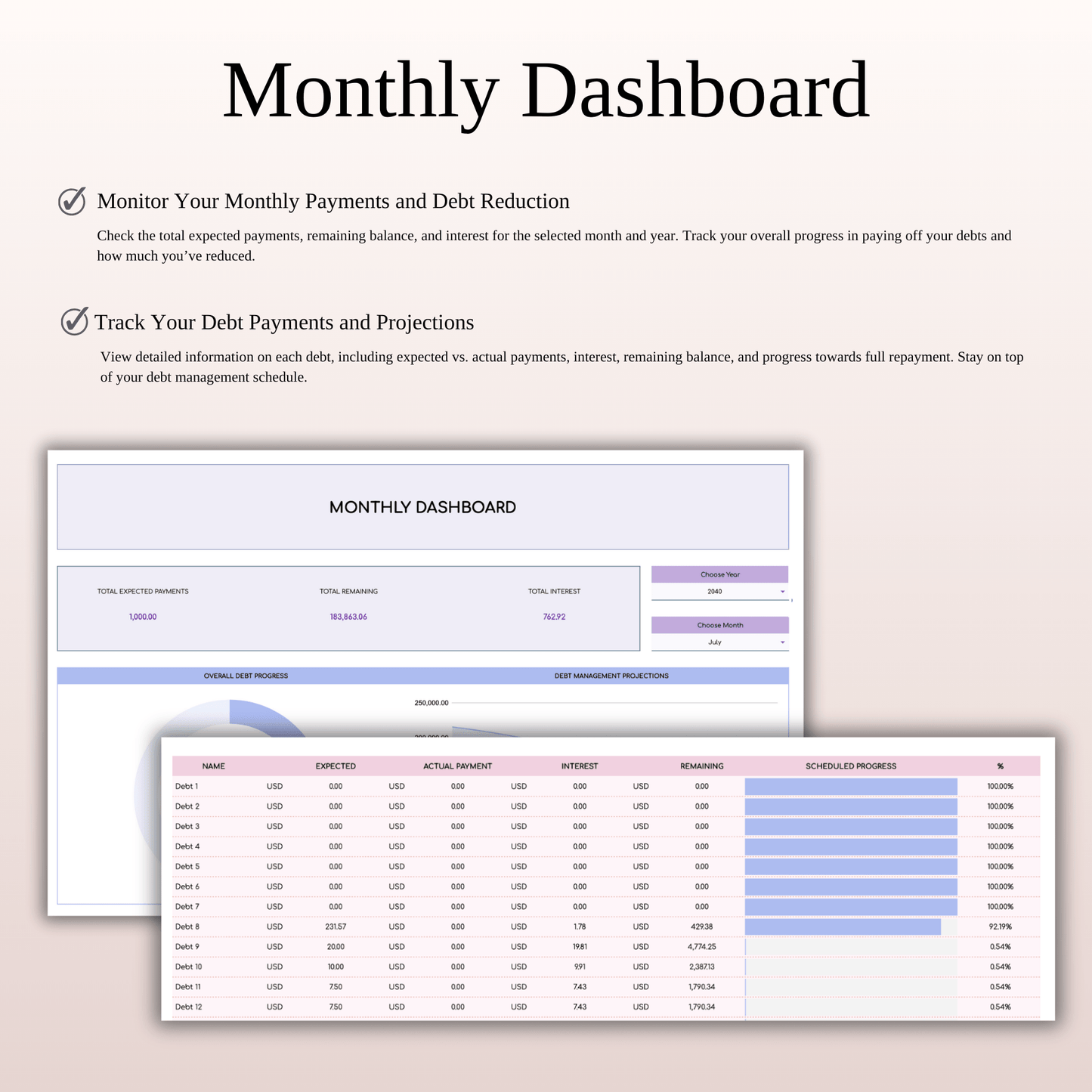 Debt Tracker Spreadsheet Template Excel & Google Sheets (Rainbow Theme) Keyzai