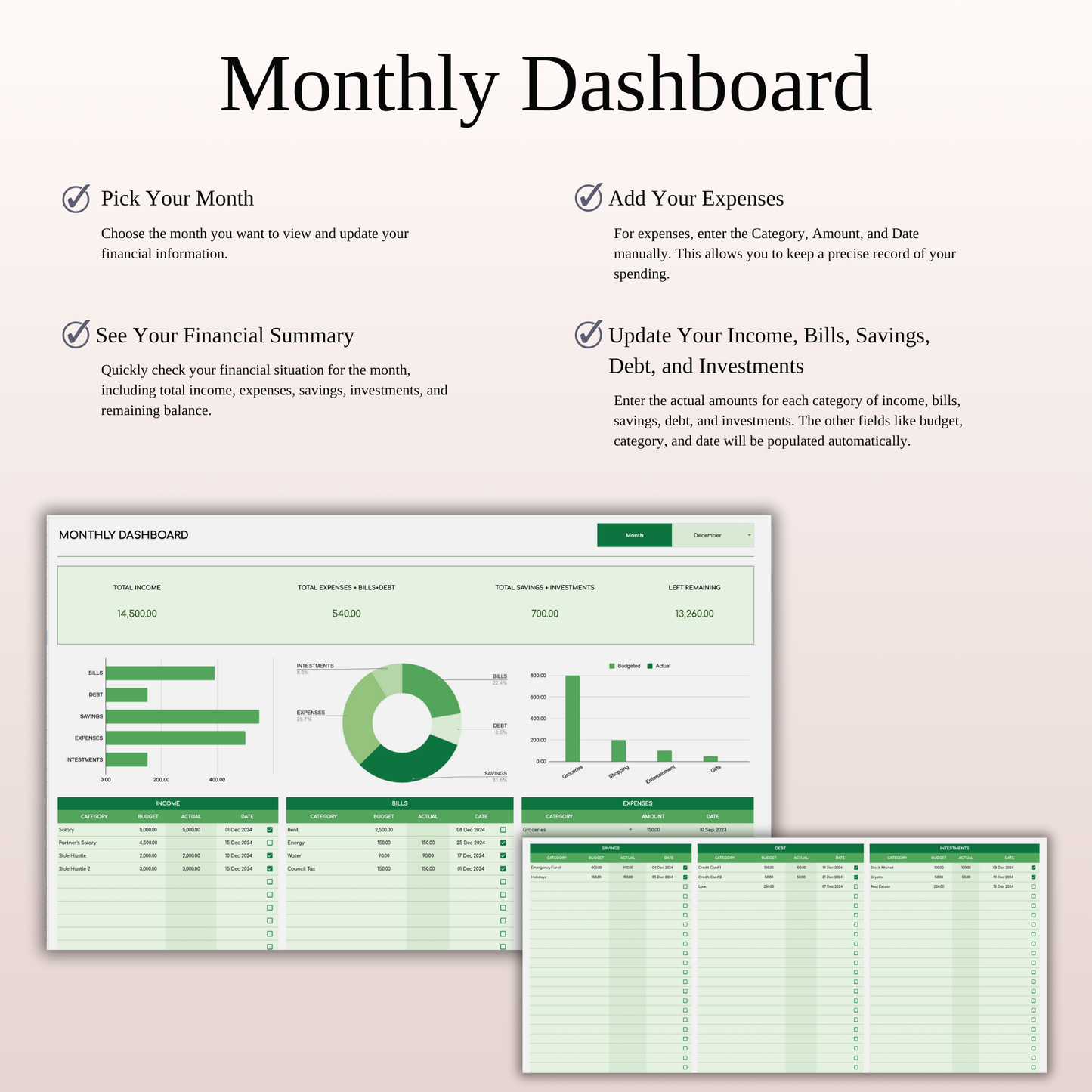 Monthly Bill Calendar Spreadsheet Template (Green Theme) Keyzai