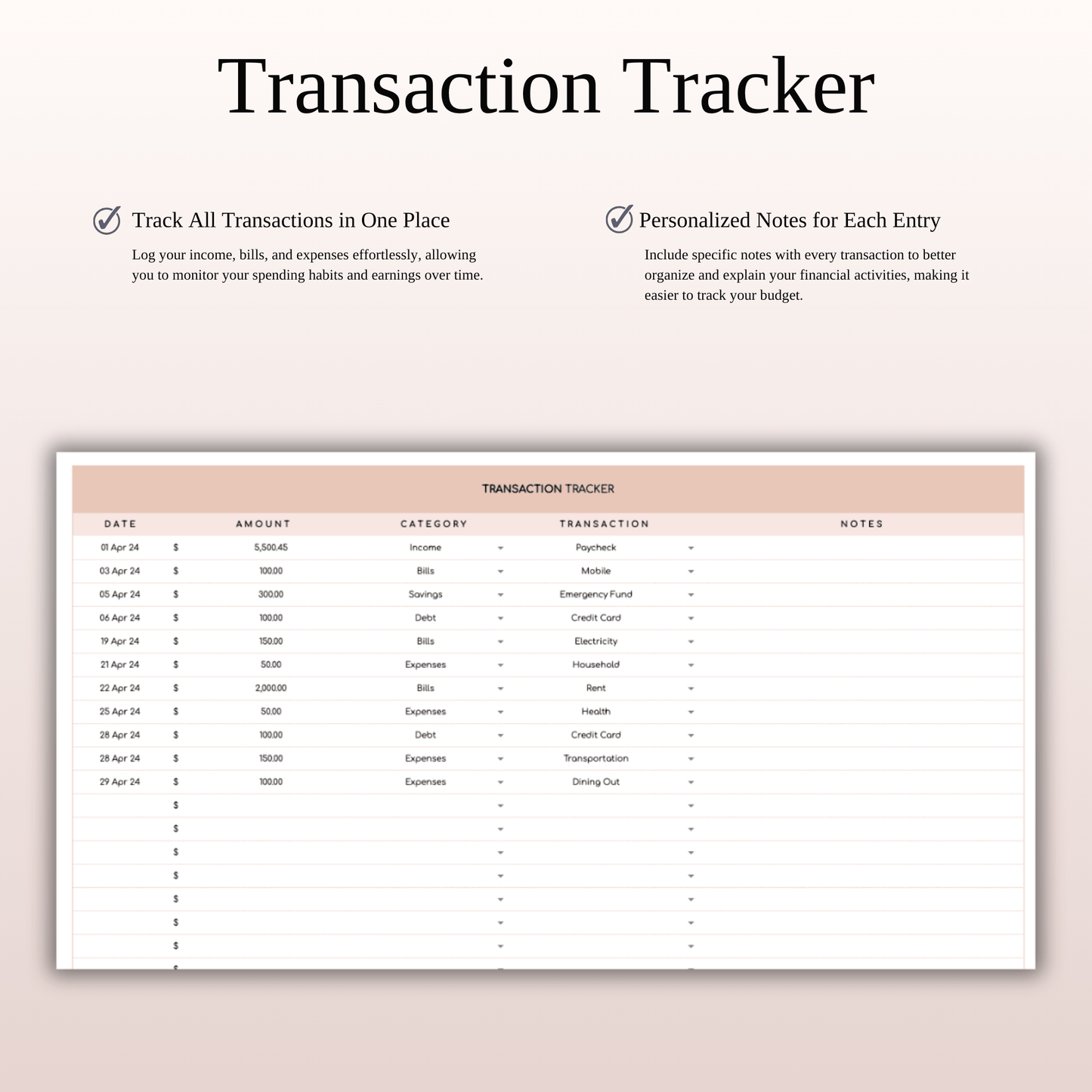 Easy Budget Planner for Personal Finance Tracking (Elegant Theme) Keyzai