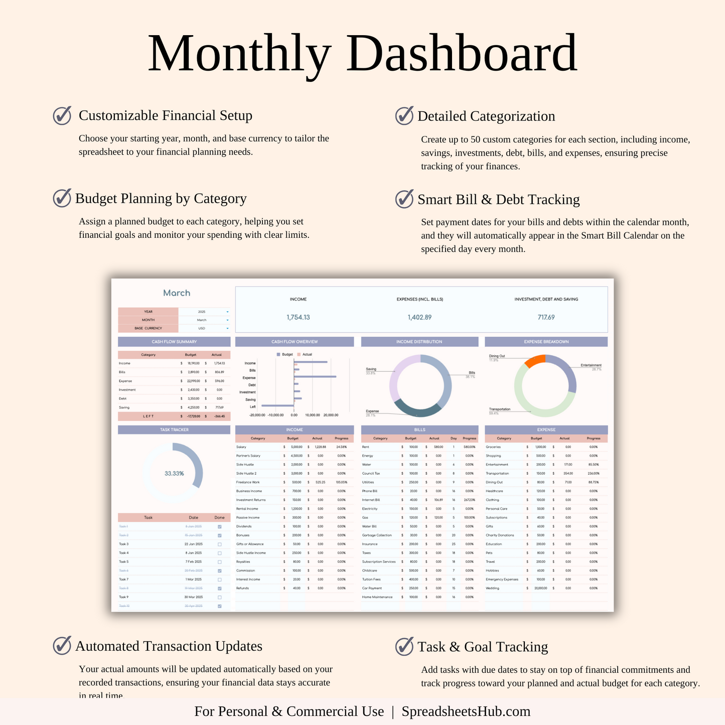 PLR - Monthly Budget Spreadsheet Template Keyzai