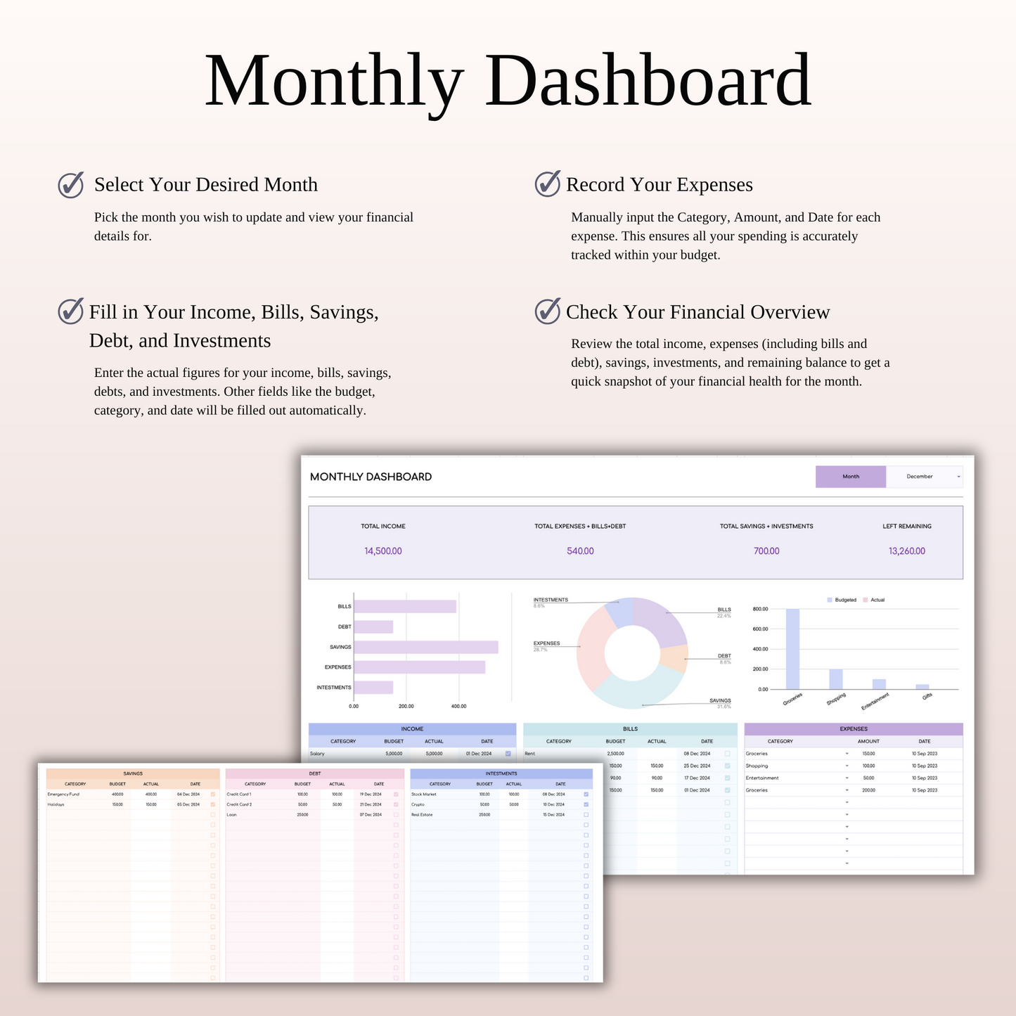 Bill Tracker Spreadsheet for Excel & Google Sheets (Rainbow Theme) Keyzai
