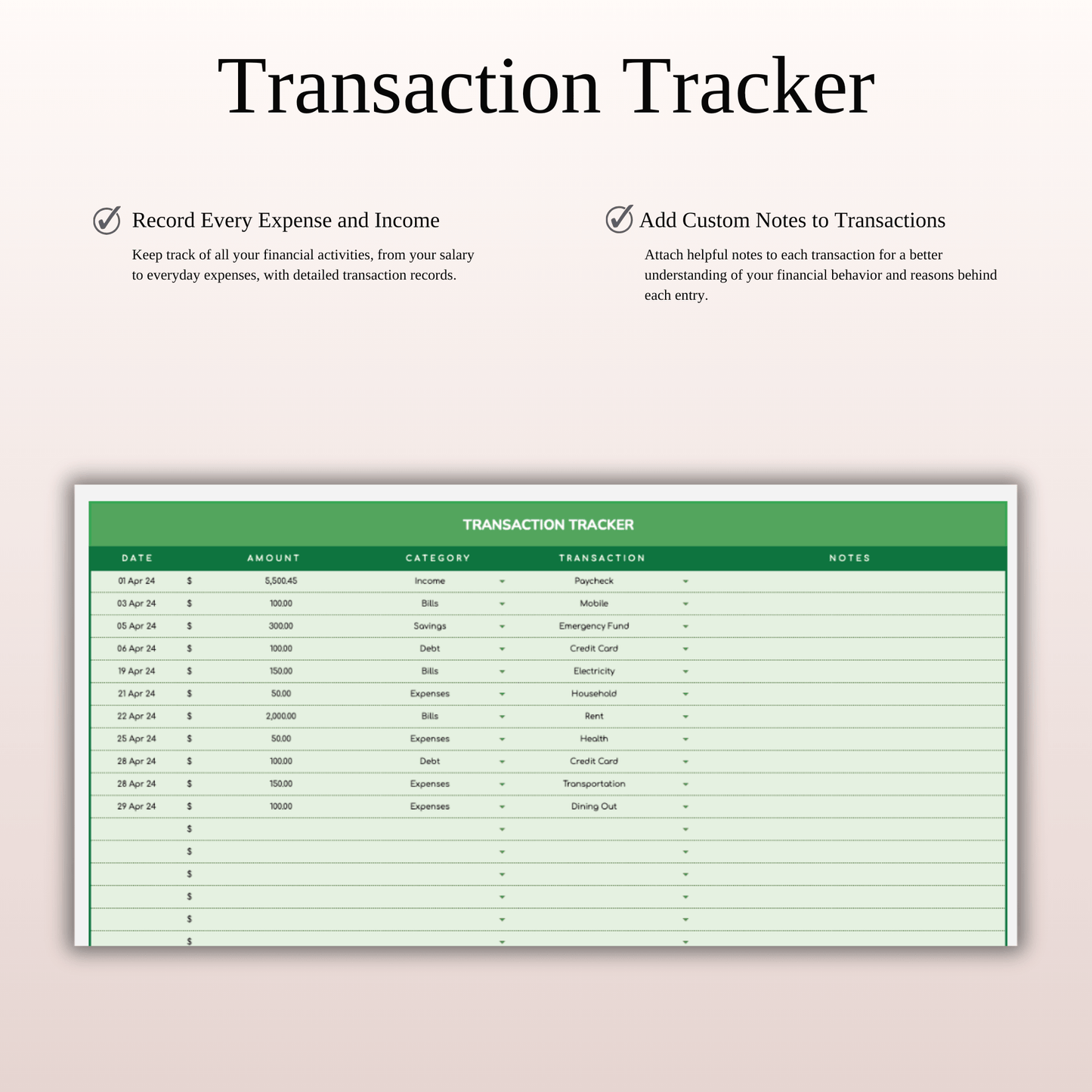 Simple Budget Planner, Personal Finance Tracker (Green Theme) Keyzai