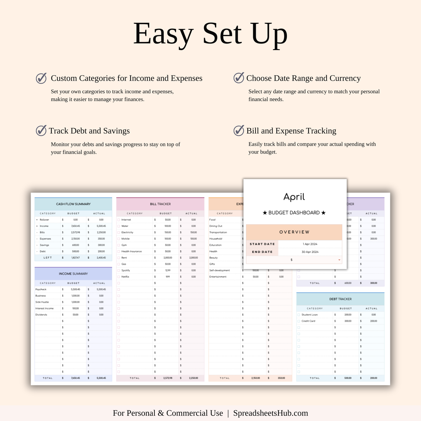 PLR - Ultimate Personal Finance Tracker Template (Rainbow Theme) Keyzai