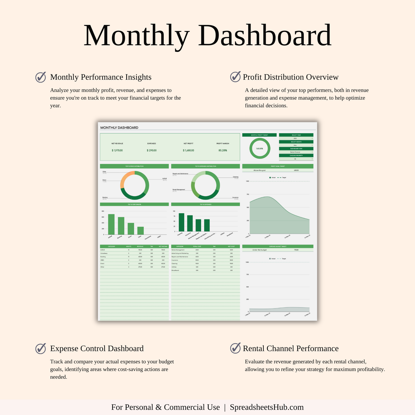PLR - Airbnb Bookkeeping Spreadsheet Template (Green Theme) Keyzai