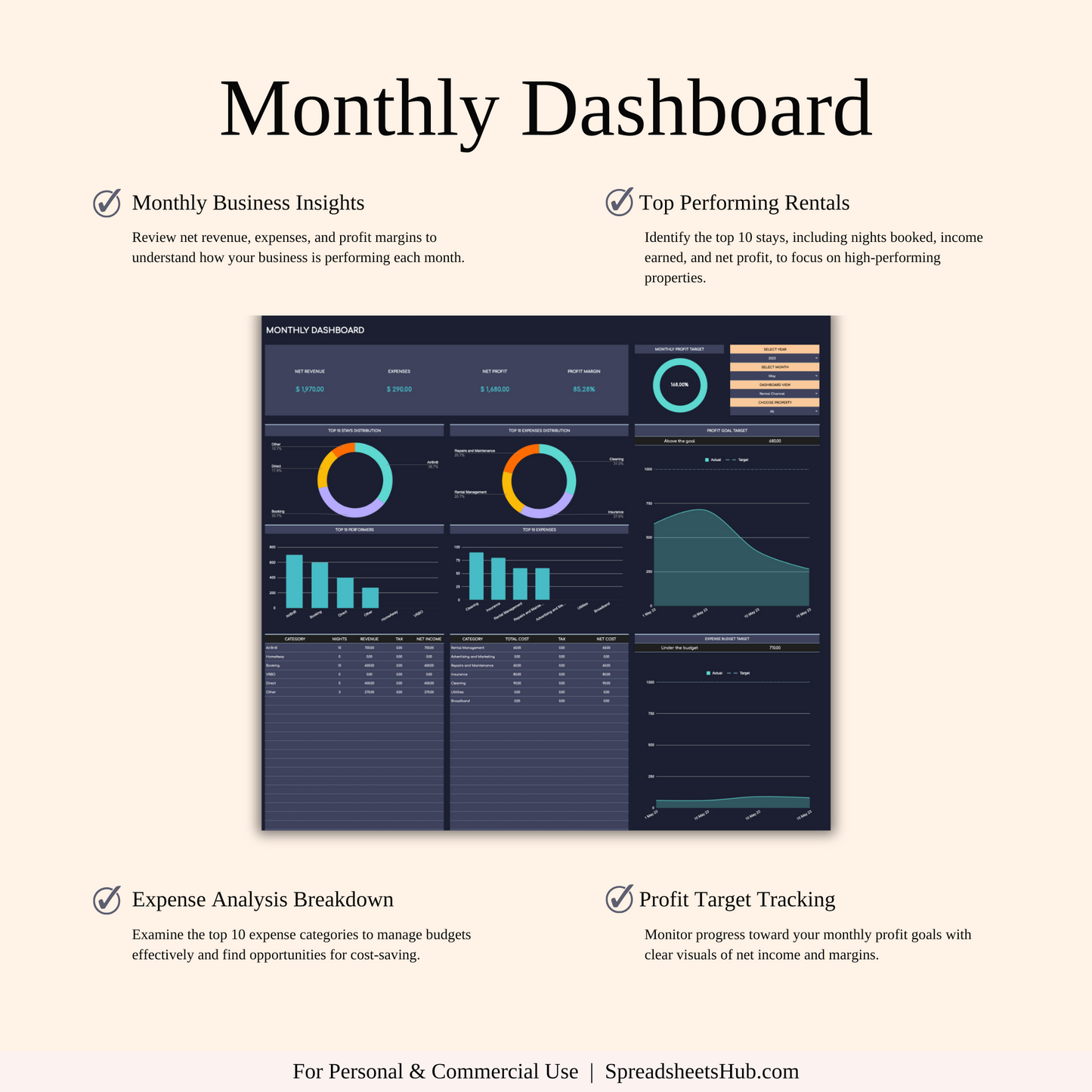 PLR - Rental Property Accounting & Bookkeeping Spreadsheet (Dark Theme) Keyzai