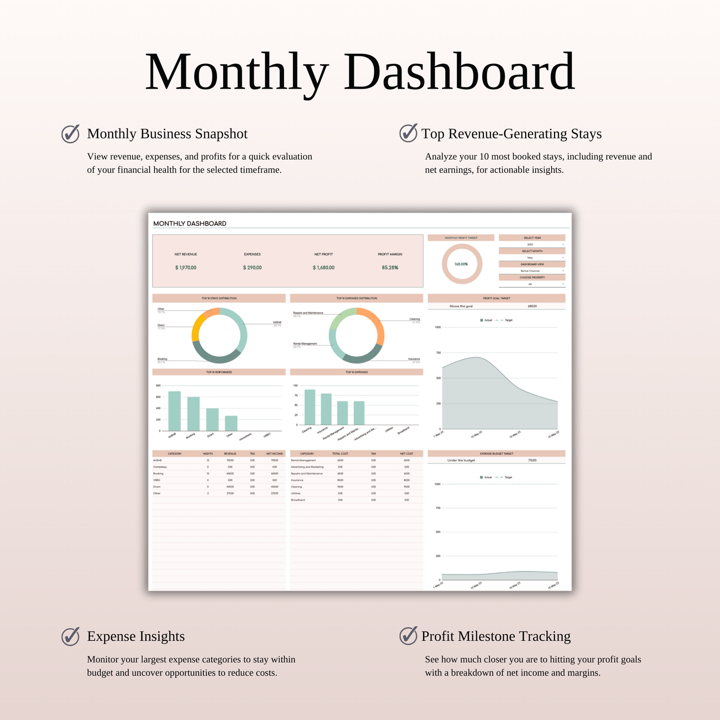 Zillow Property Tracker | Excel & Google Sheets for Hosts (Elegant Theme) Keyzai