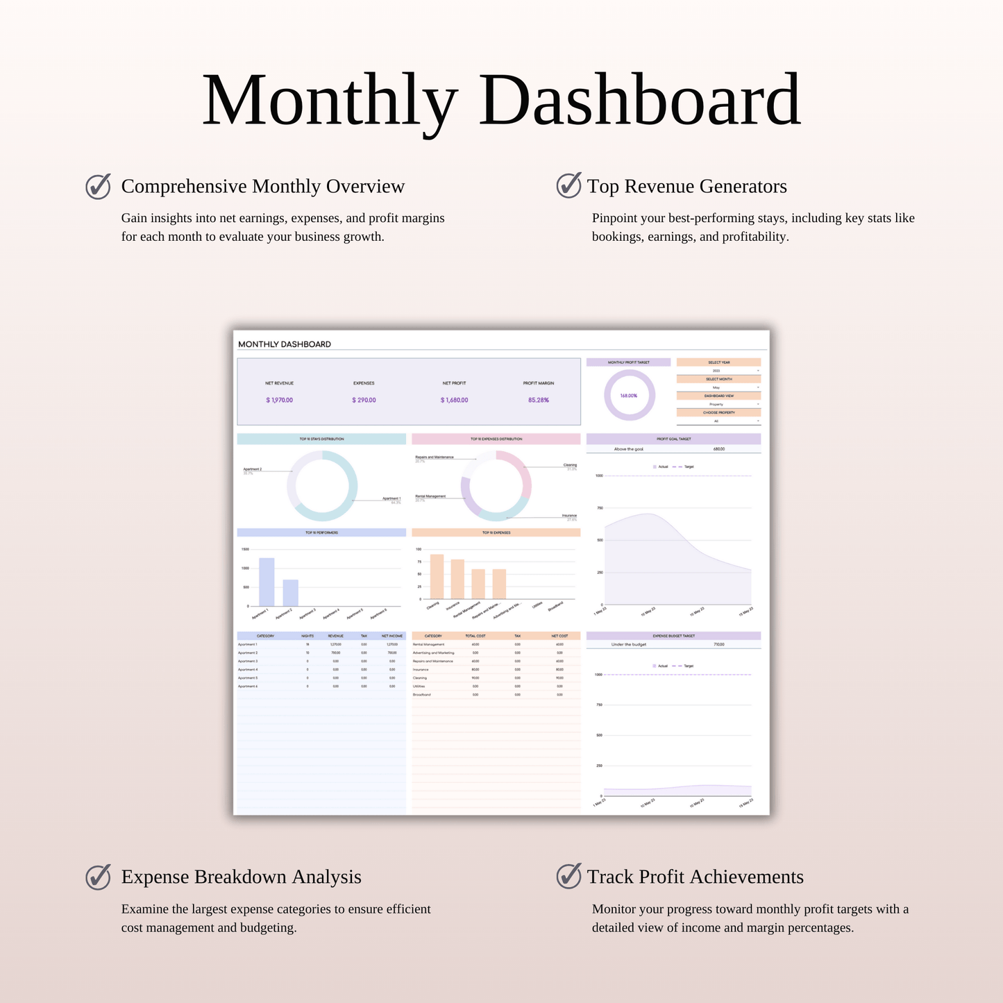 Rental Property Management Spreadsheet (Rainbow Theme) Keyzai