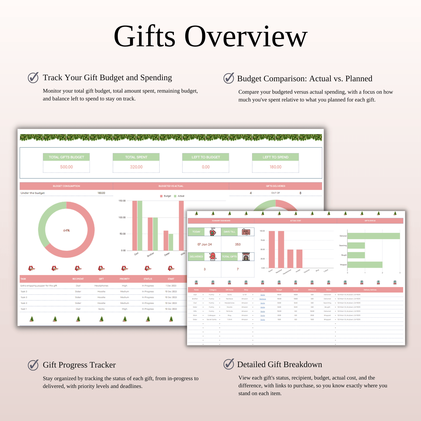 Christmas Planner Spreadsheet for Google Sheets & Excel Keyzai