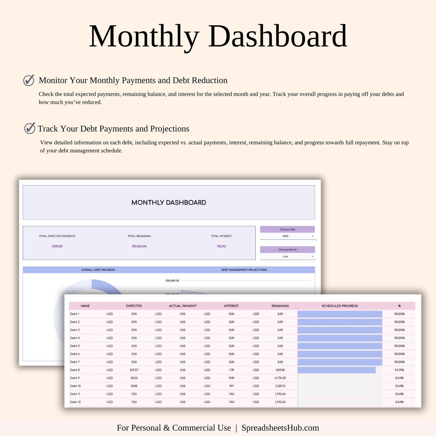 PLR - Debt Tracker Spreadsheet Template (Rainbow Theme) Keyzai