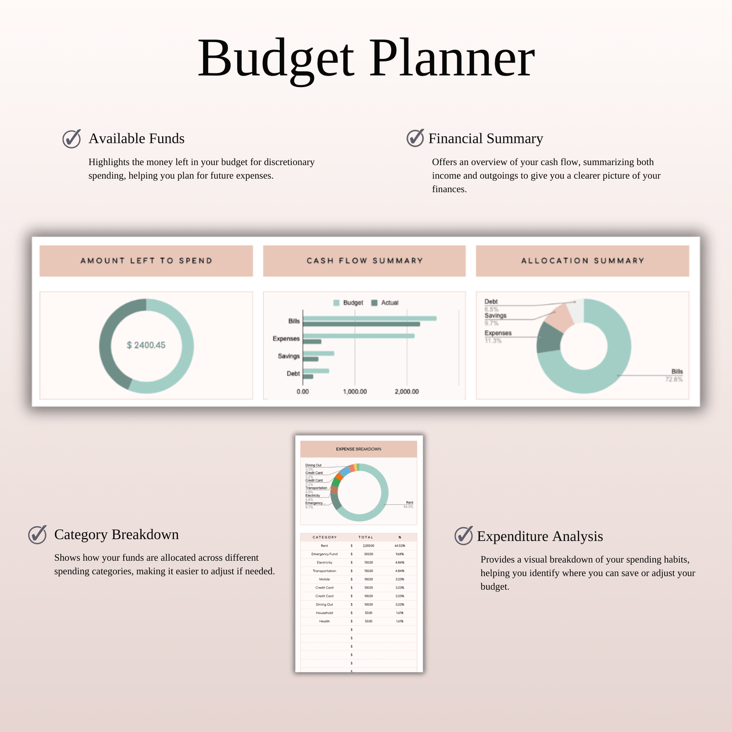Easy Budget Planner for Personal Finance Tracking (Elegant Theme) Keyzai