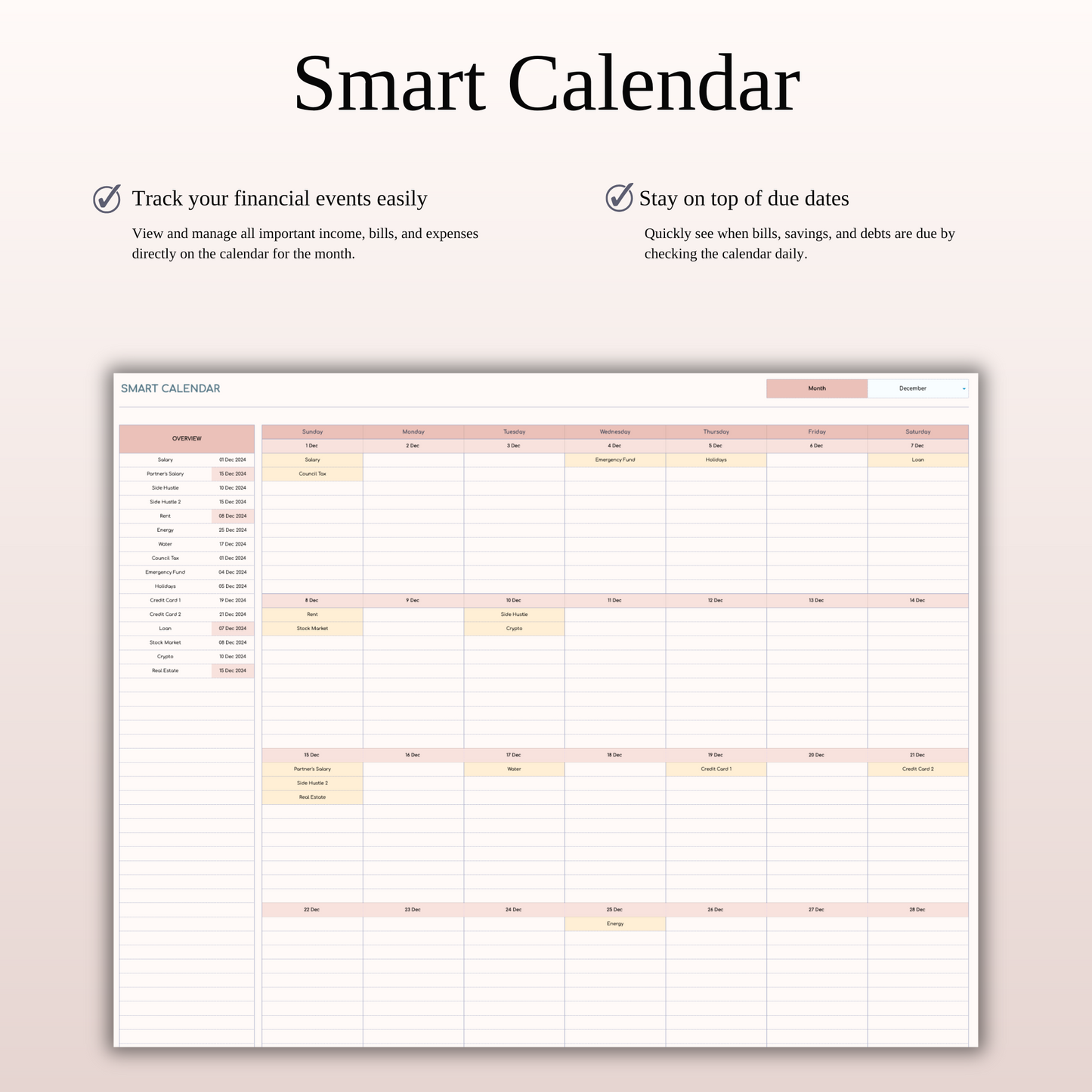 Bill Calendar Tracker Template for Excel & Google Sheets Keyzai