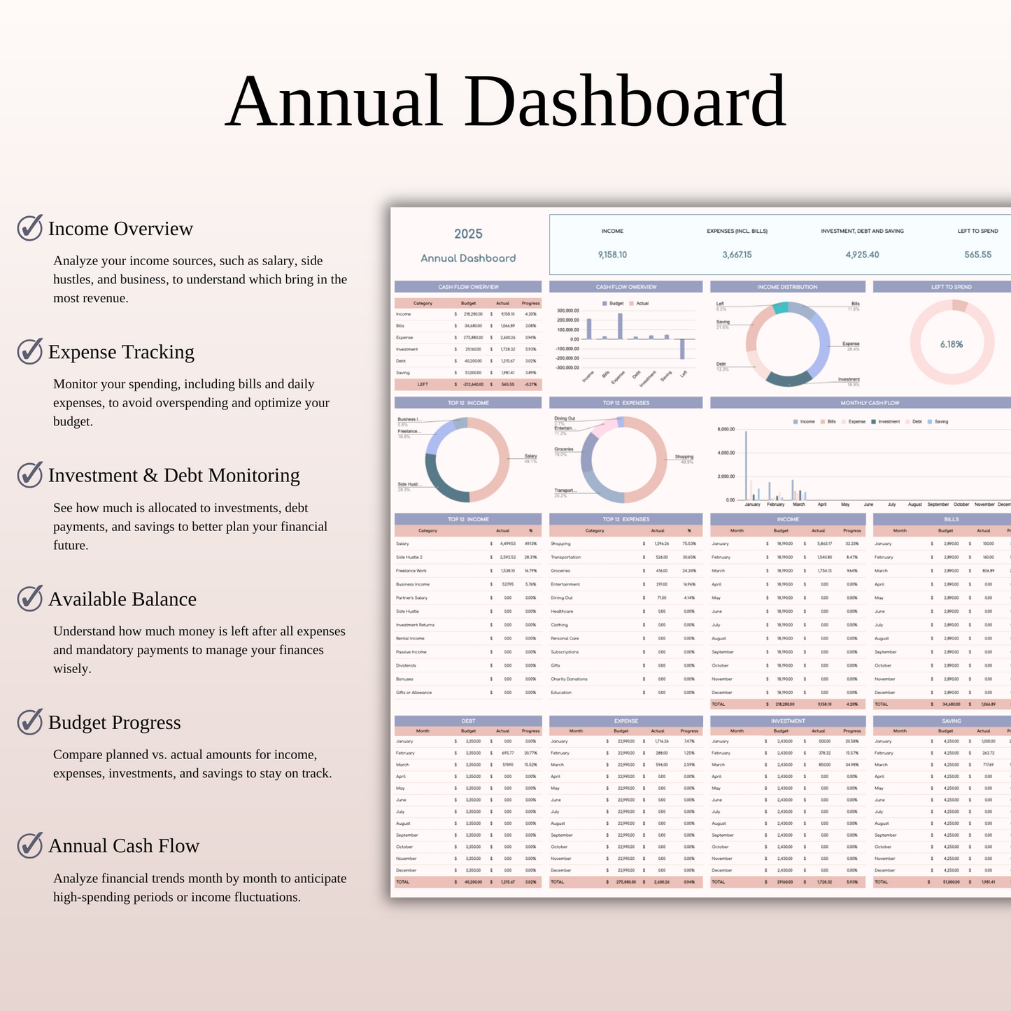 Annual Budget Spreadsheet Template in Excel & Google Sheets Keyzai