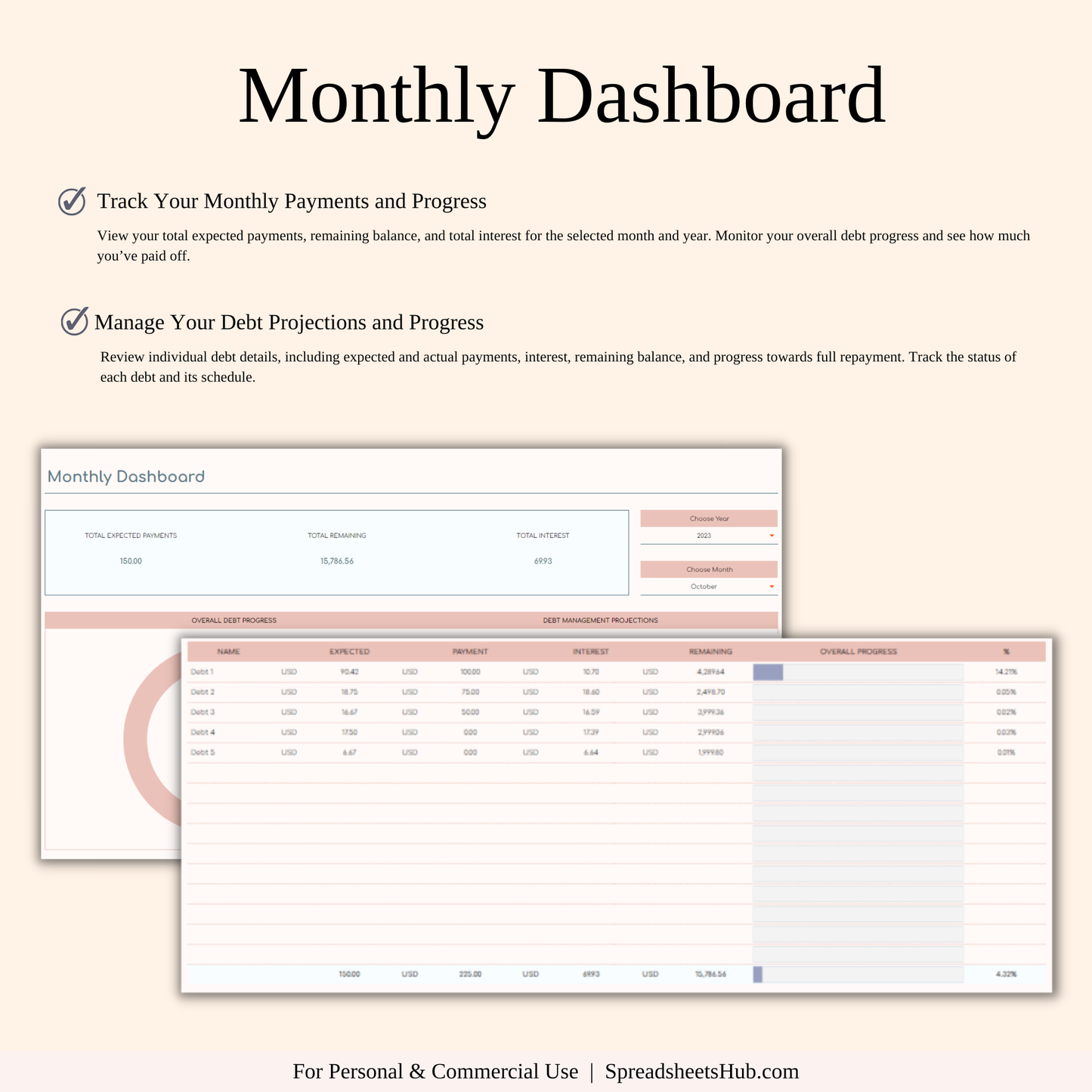 PLR - Debt Payoff Tracker Dashboard Template Keyzai