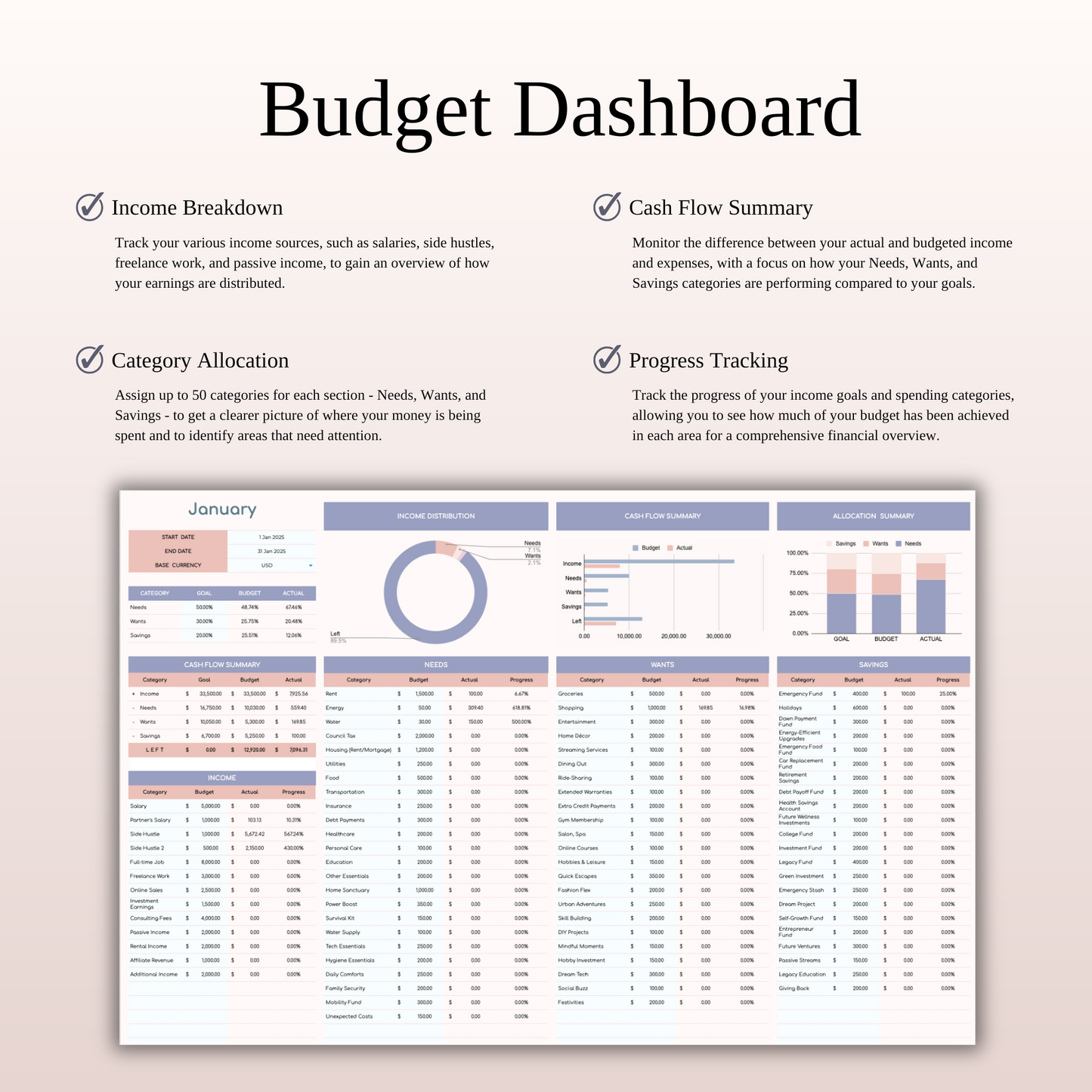 50/30/20 Budget Spreadsheet Template | Excel & Google Sheets Keyzai