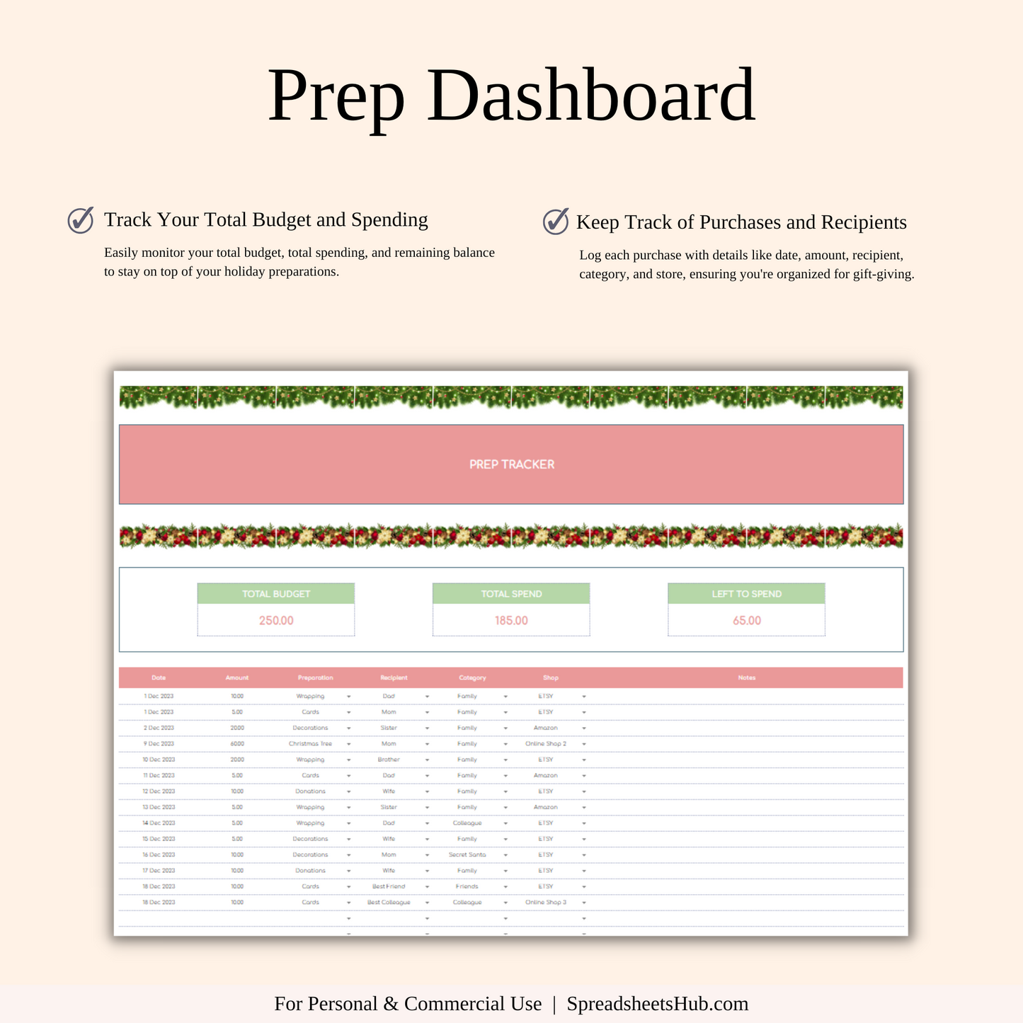 PLR - Christmas Planner Spreadsheet Template Keyzai