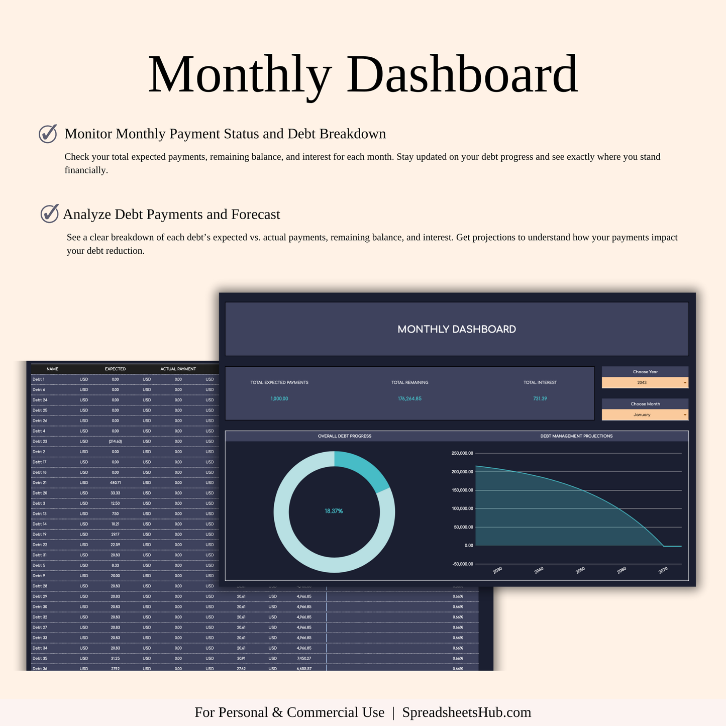 PLR - Debt Payoff Tracker | Excel & Google Sheets (Dark Theme) Keyzai