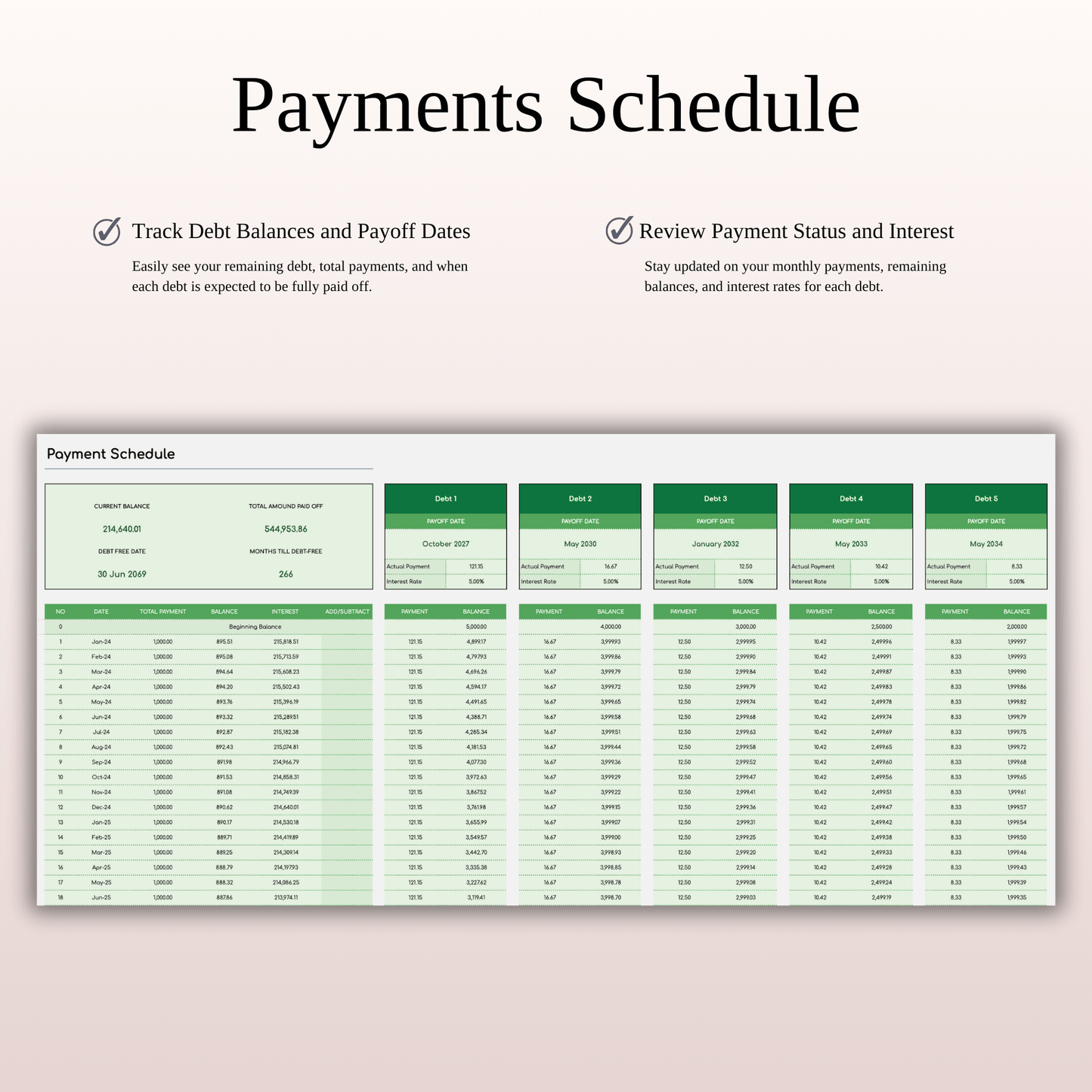 Debt Repayment Tracker | Snowball, Avalanche, Custom Order (Green Theme) Keyzai