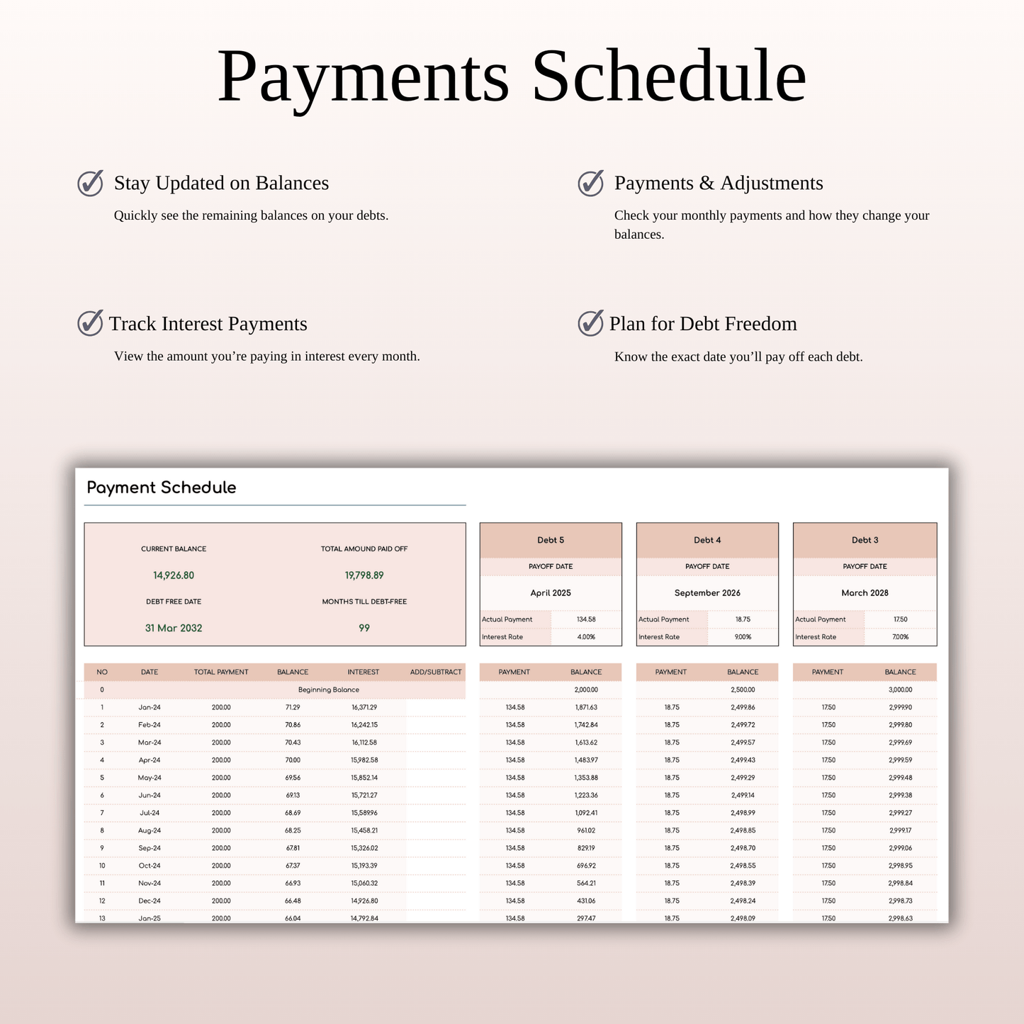 Debt Snowball Method Payoff Template for Excel & Google Sheets (Elegant Mode) Keyzai