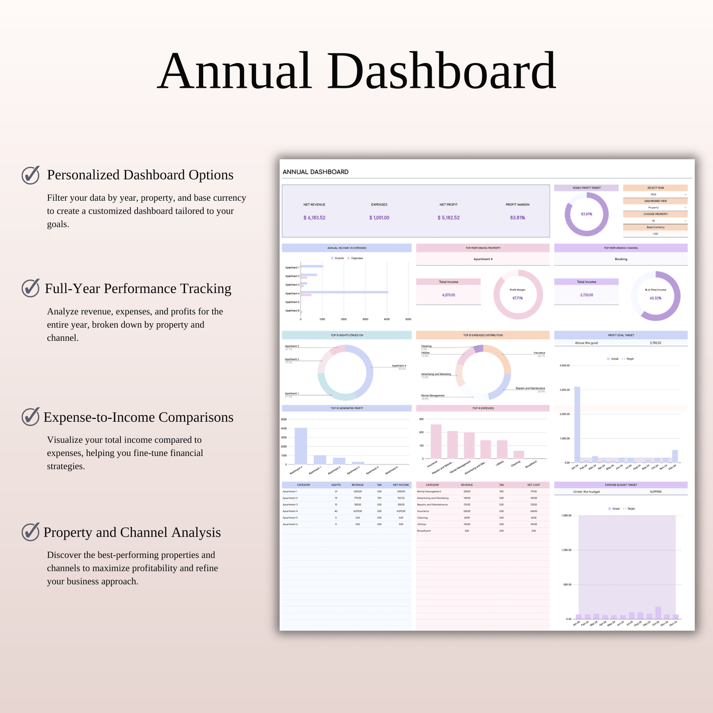 Rental Property Management Spreadsheet (Rainbow Theme) Keyzai