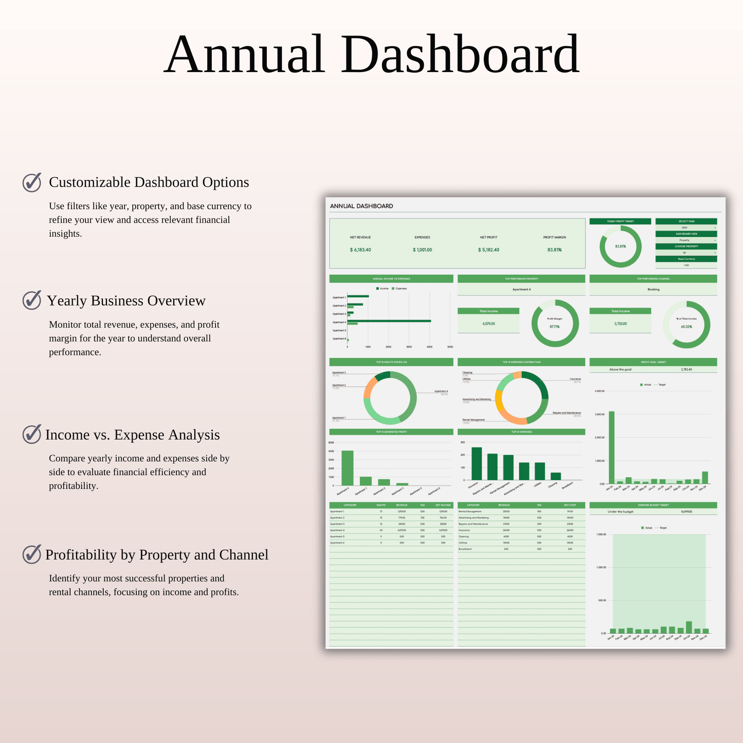 Zillow Property Management | Income & Expense Tracker (Green Theme) Keyzai