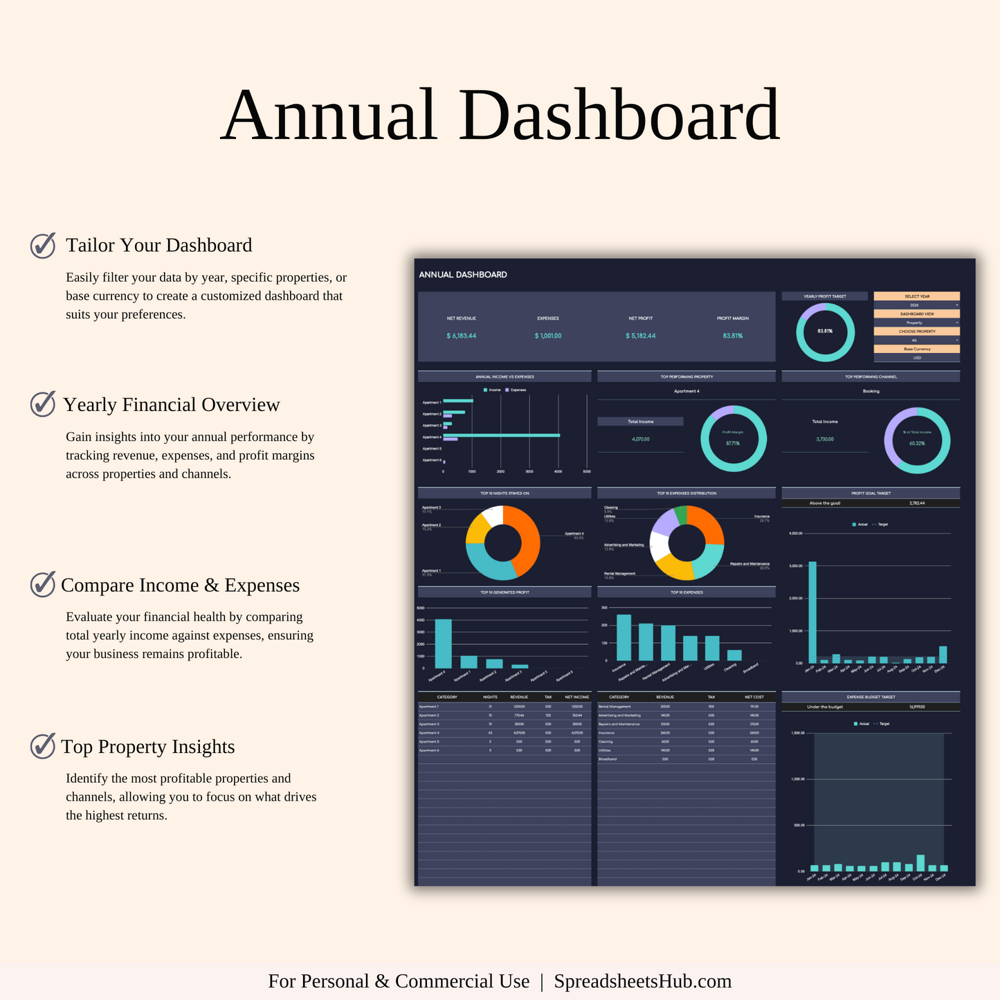 PLR - Rental Property Accounting & Bookkeeping Spreadsheet (Dark Theme) Keyzai