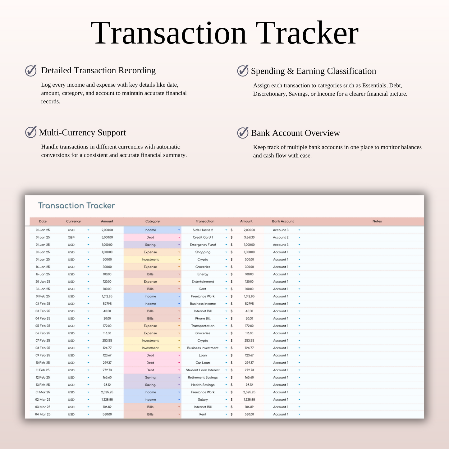 Annual Paycheck Budget Spreadsheet Template in Excel and Google Sheets Keyzai