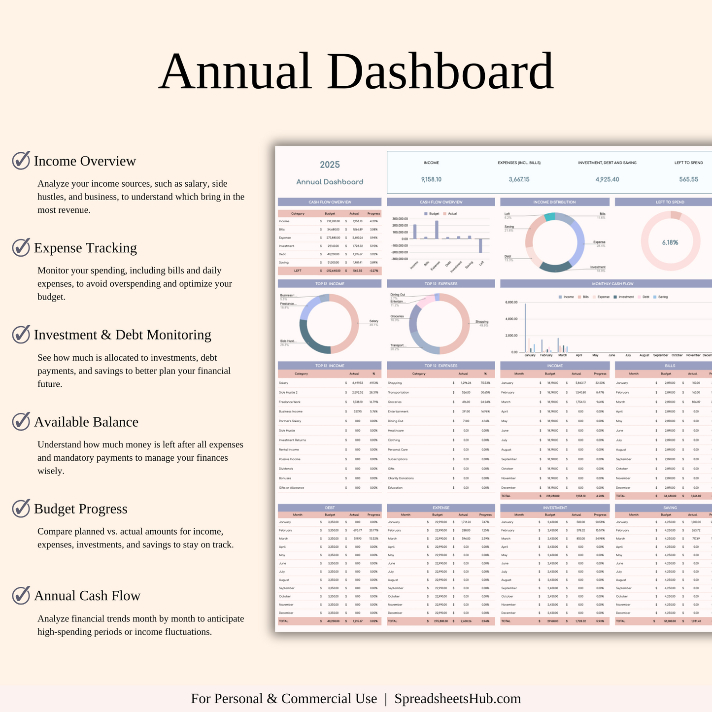 PLR - Annual Budget Spreadsheet Template Keyzai