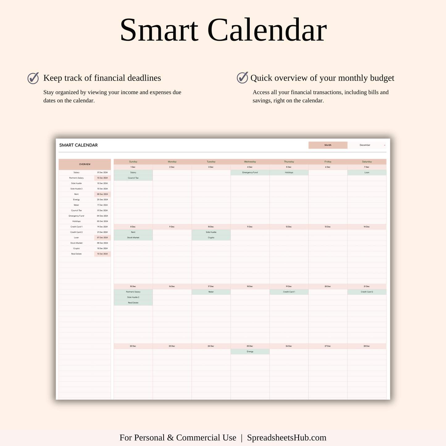 PLR - Bill Tracker Calendar Template (Elegant Theme) Keyzai