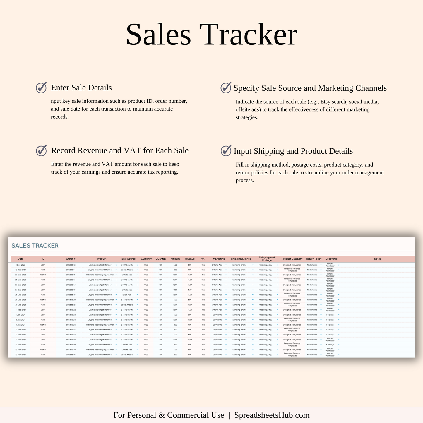 PLR - Etsy Seller Spreadsheet Template Keyzai