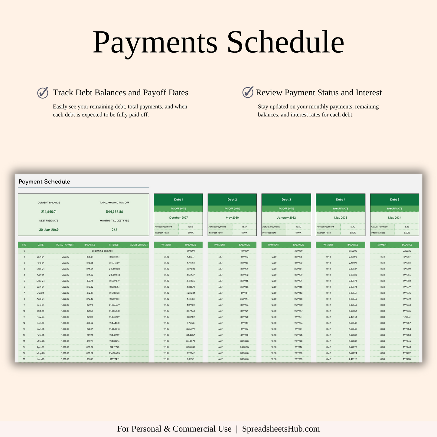 PLR - Debt Repayment Tracker (Green Theme) Keyzai