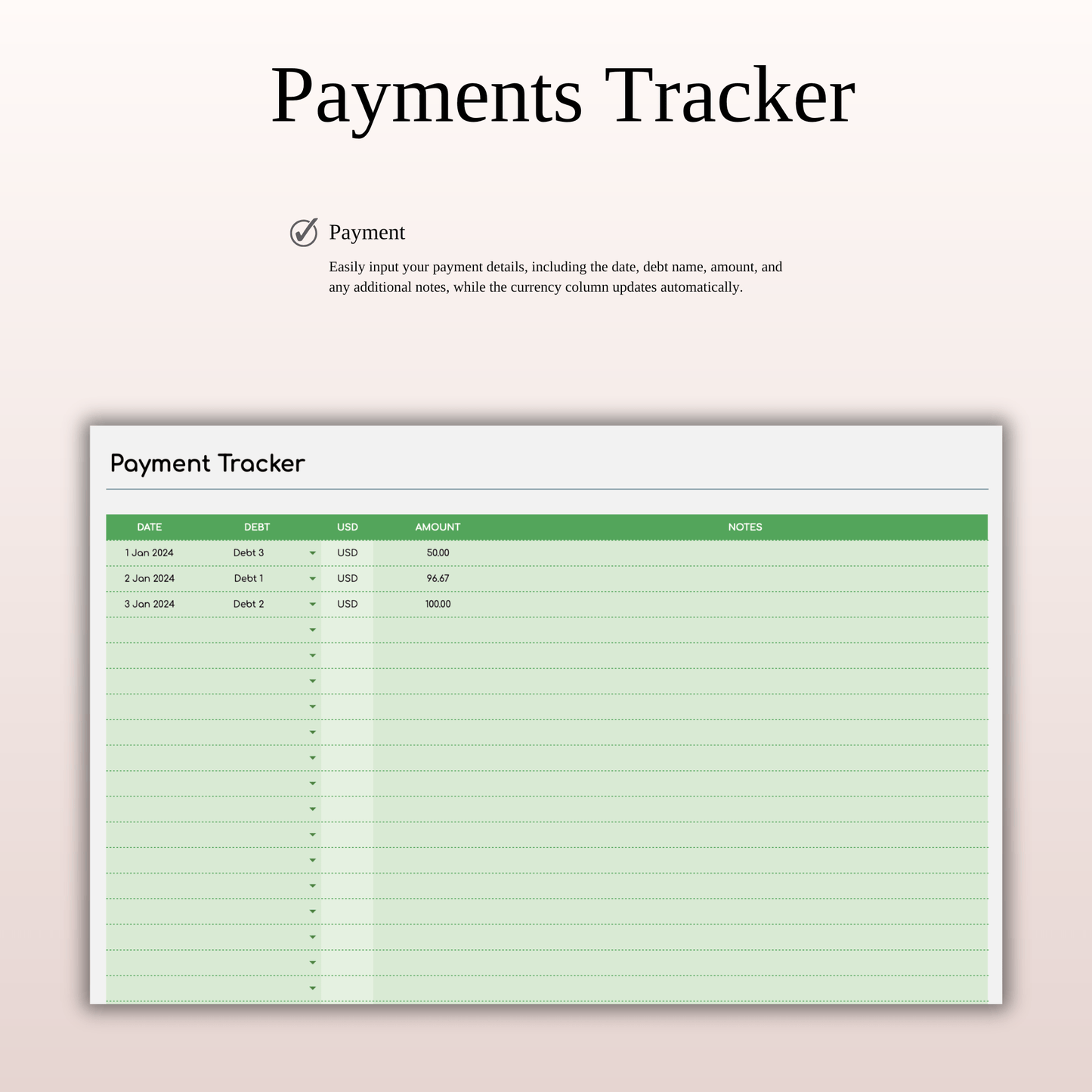 Debt Snowball Calculator Template for Excel & Google Sheets (Green Theme) Keyzai