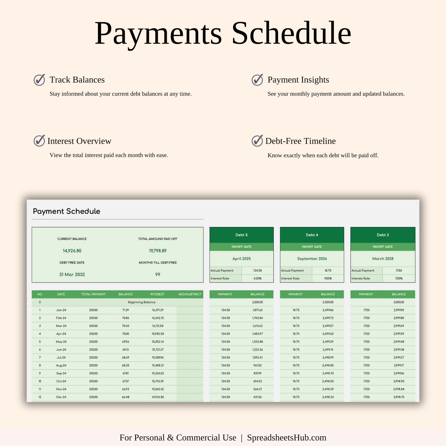 PLR - Debt Snowball Calculator Template (Green Theme) Keyzai