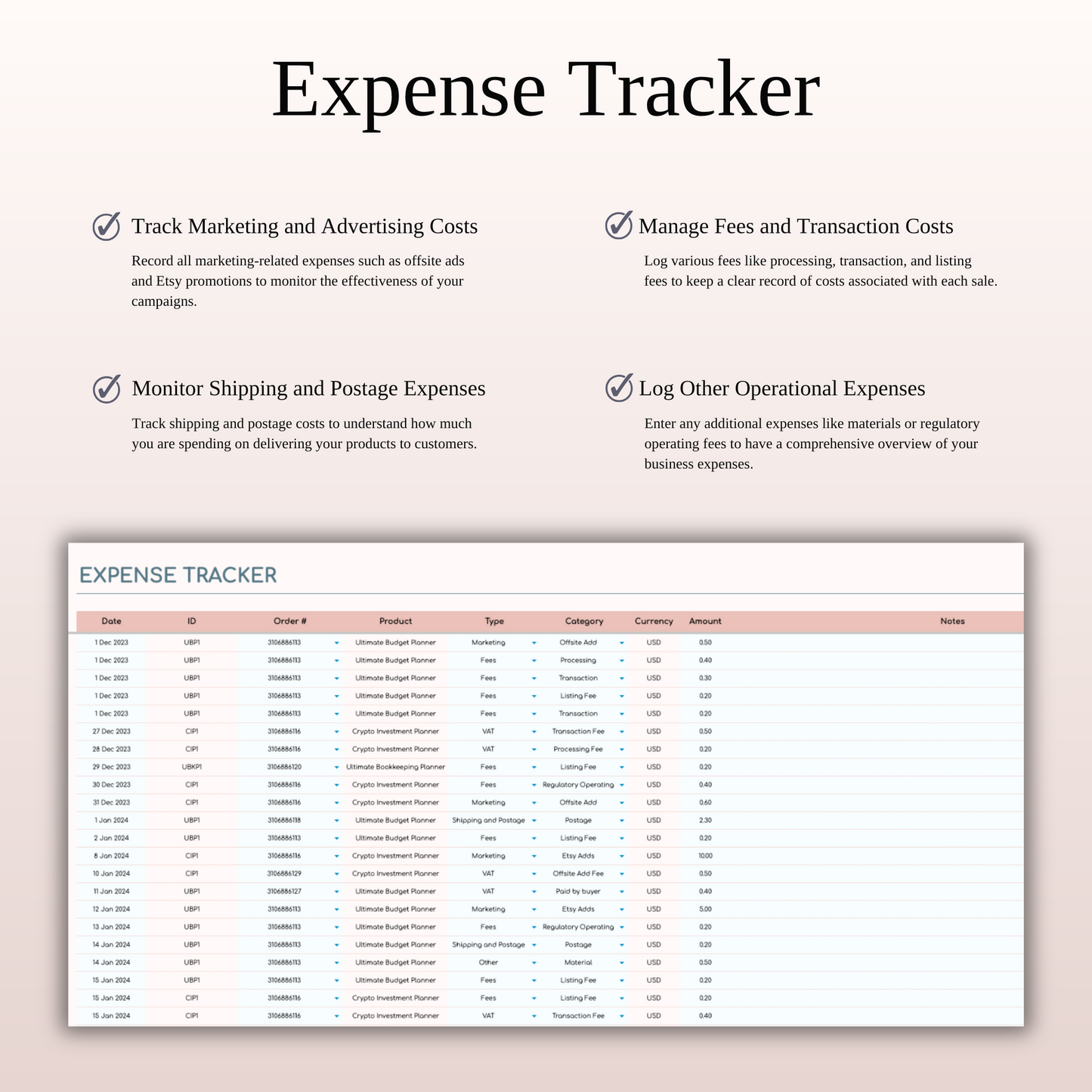 Etsy Seller Spreadsheet Template in Excel & Google Sheets Keyzai