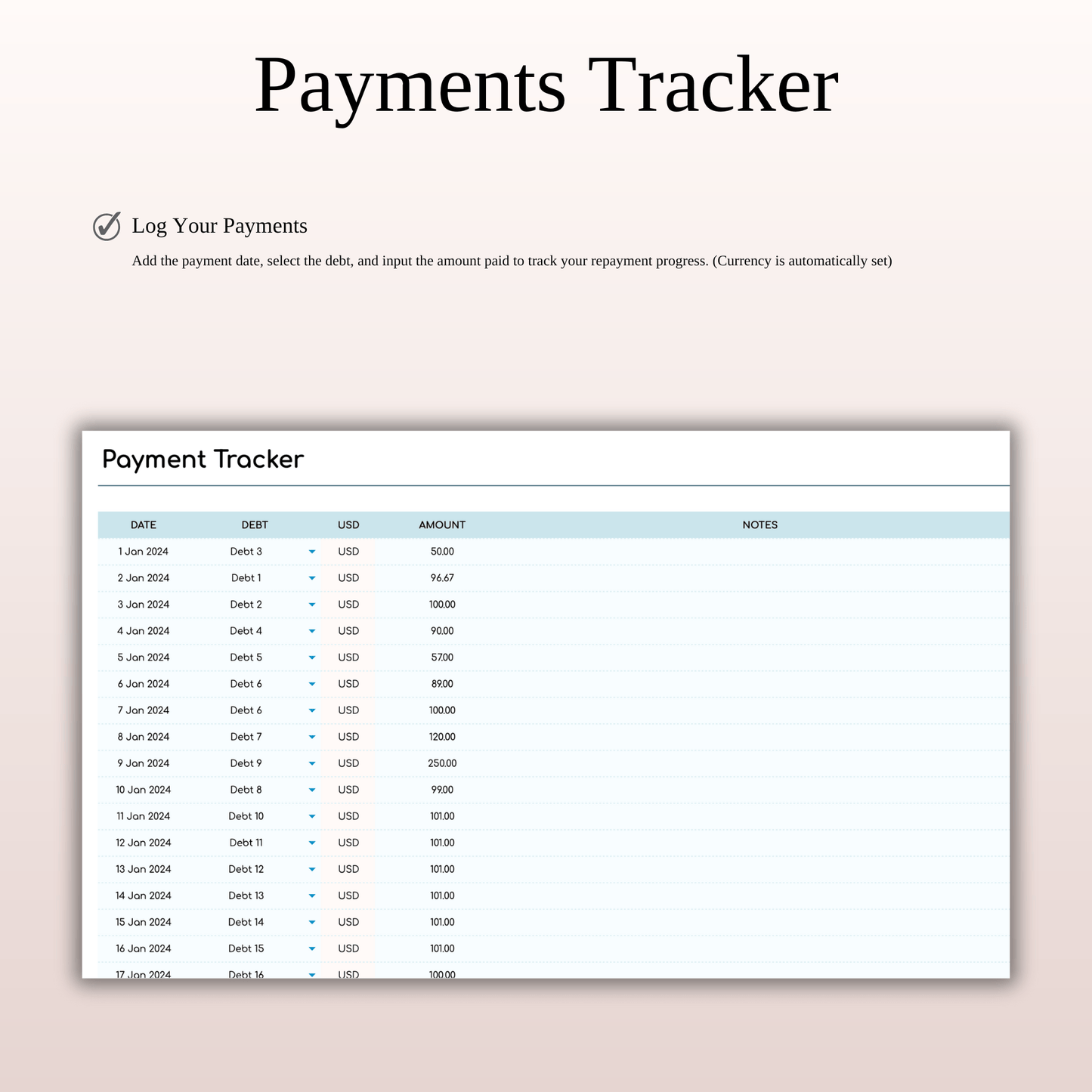 Debt Tracker Spreadsheet Template Excel & Google Sheets (Rainbow Theme) Keyzai