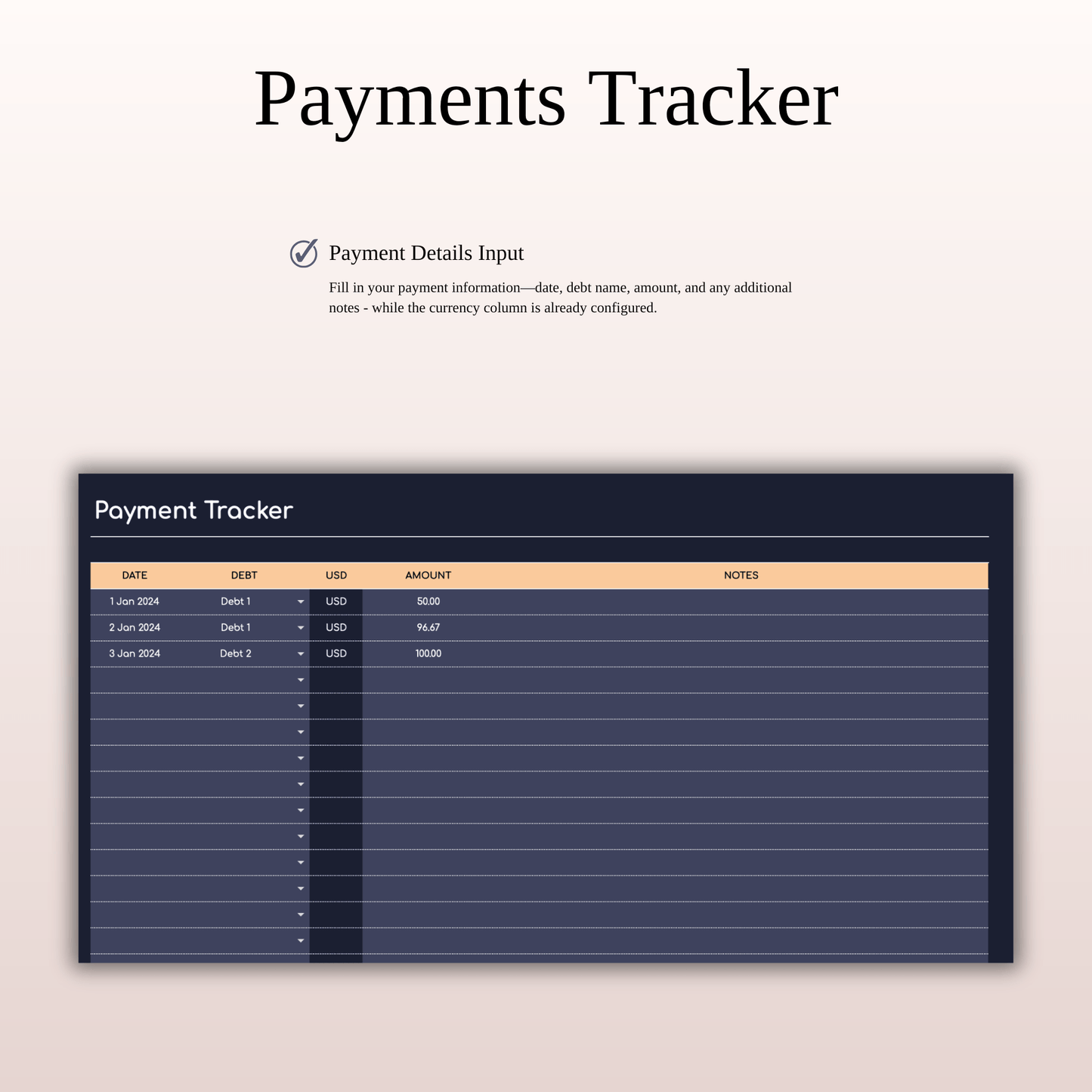 Debt Snowball Payoff Template for Excel & Google Sheets (Dark Mode) Keyzai