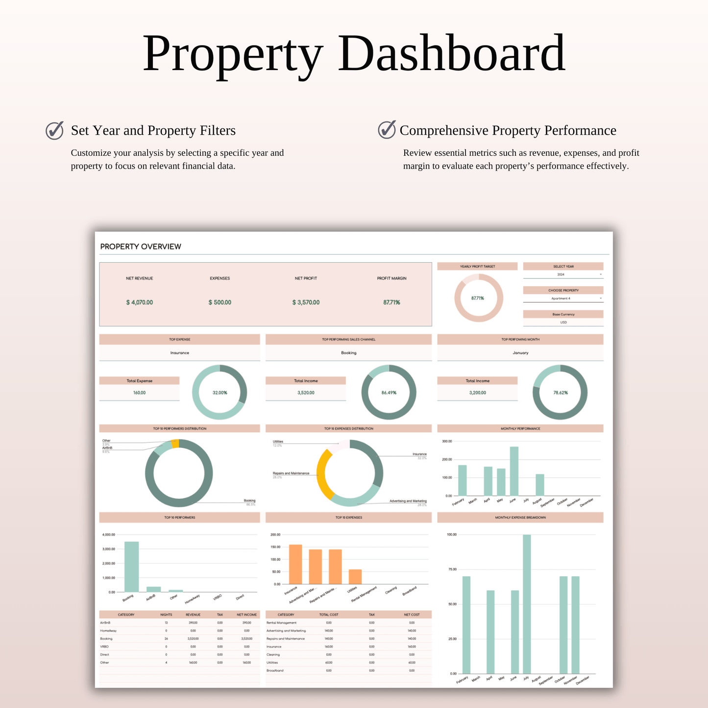 Rental Property Management Spreadsheet Template (Elegant Theme) Keyzai