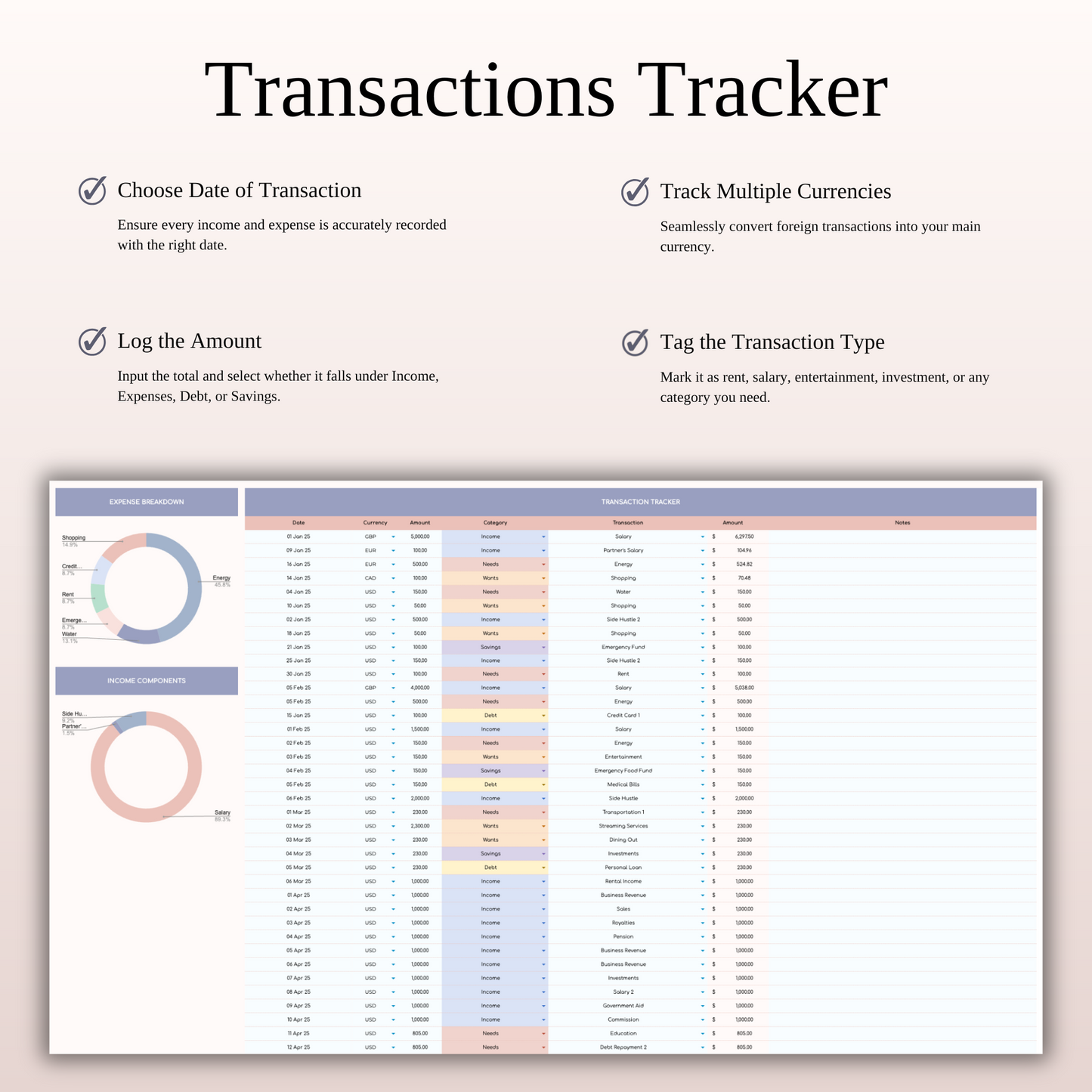 40/30/20/10 Budget Spreadsheet Template | Excel & Google Sheets Keyzai