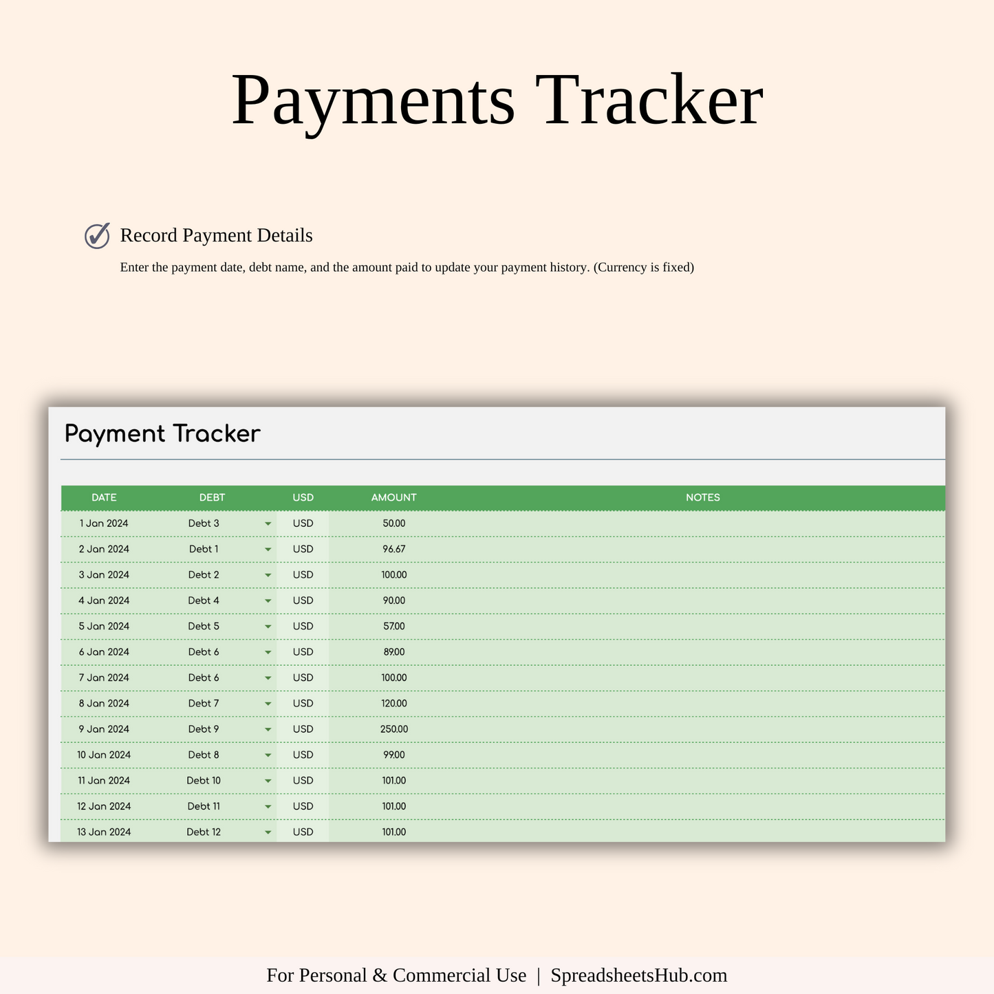 PLR - Debt Repayment Tracker (Green Theme) Keyzai