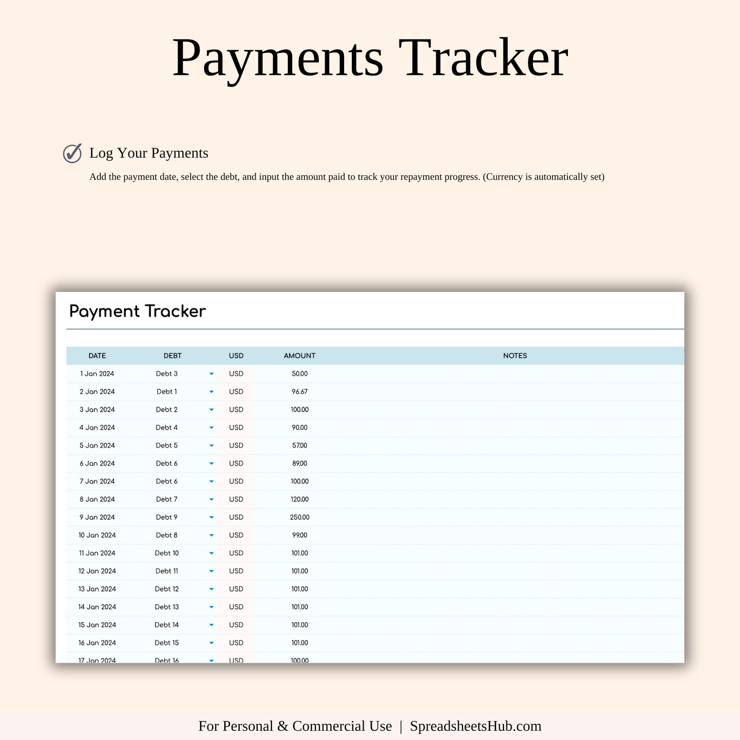 PLR - Debt Tracker Spreadsheet Template (Rainbow Theme) Keyzai