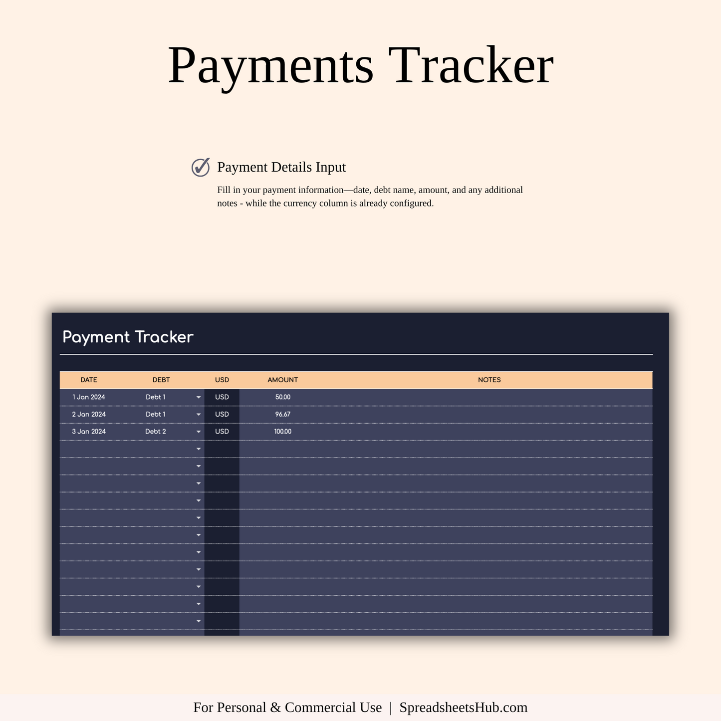 PLR - Debt Snowball Payoff Template (Dark Mode) Keyzai