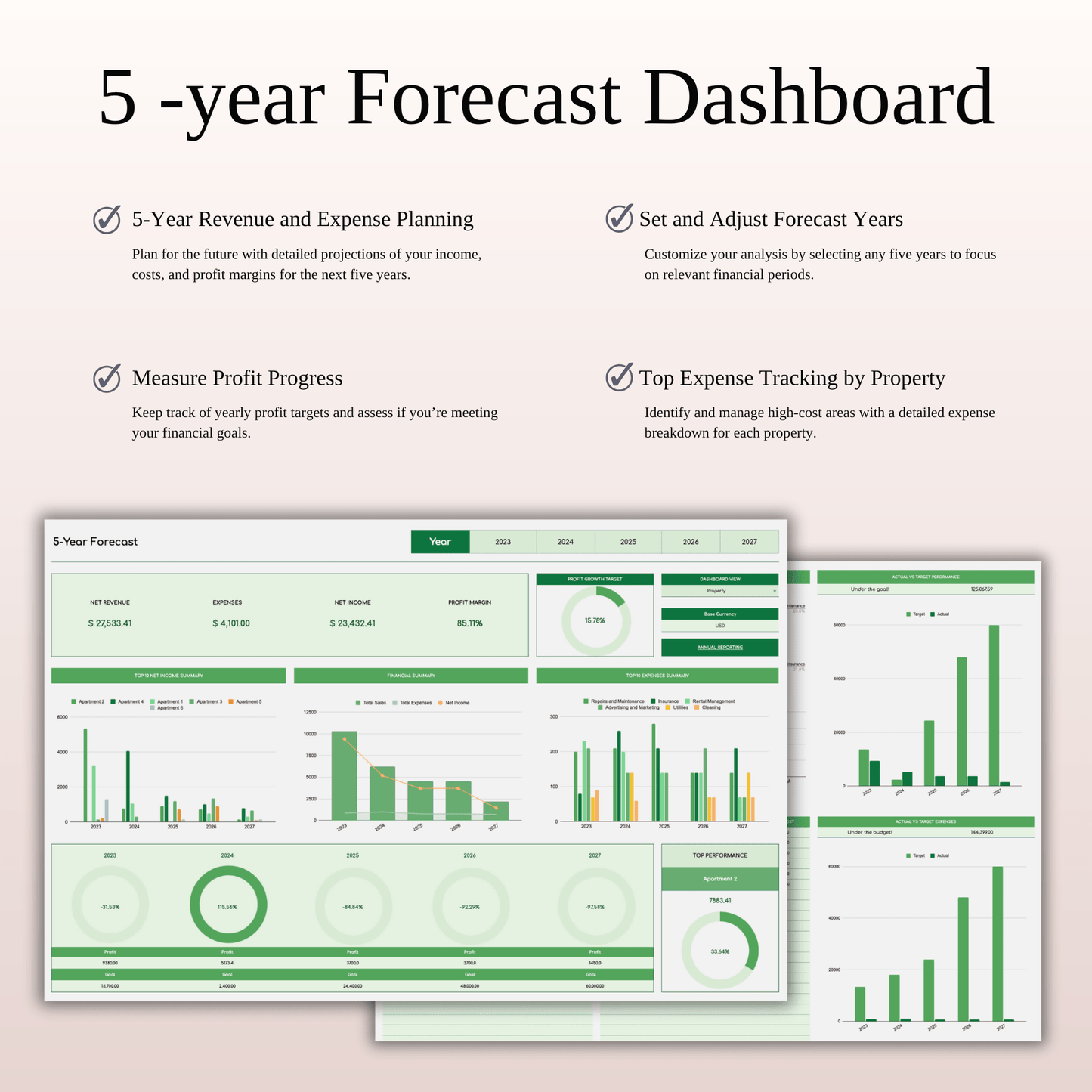 Zillow Property Management | Income & Expense Tracker (Green Theme) Keyzai