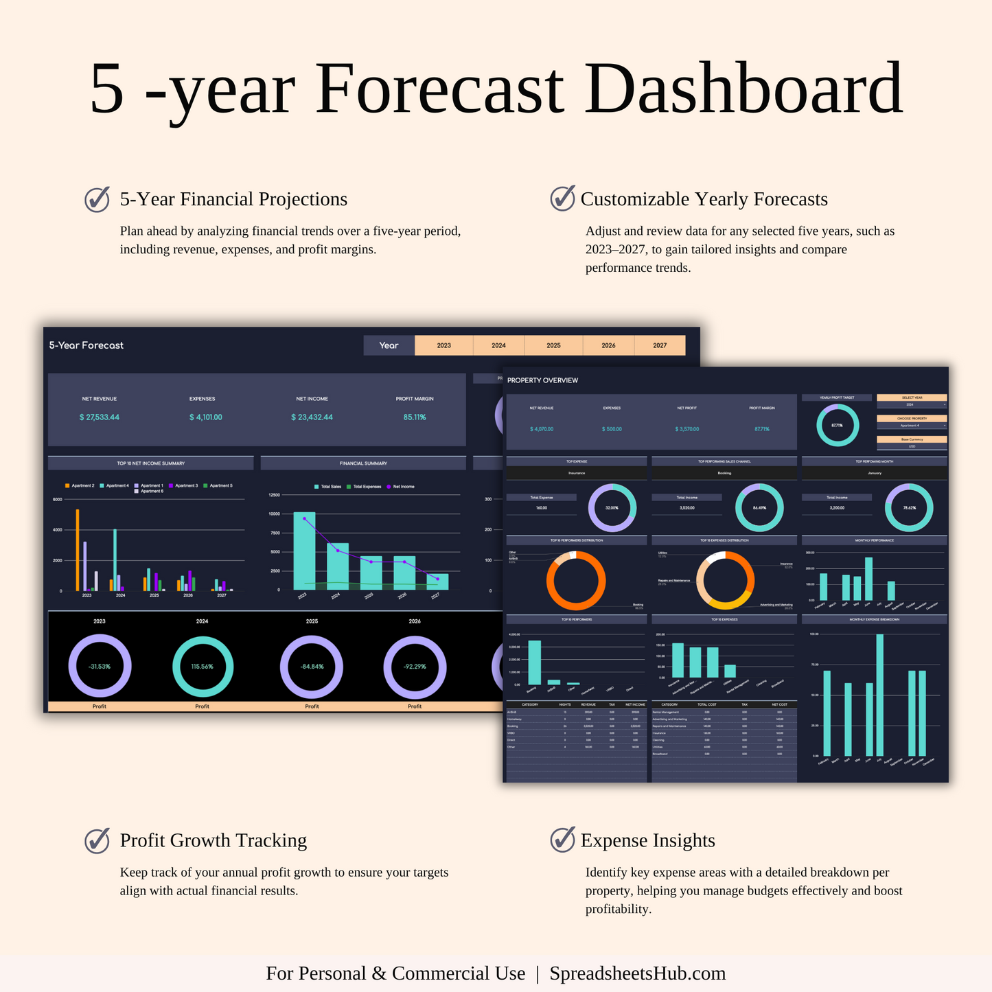 PLR - Rental Property Accounting & Bookkeeping Spreadsheet (Dark Theme) Keyzai