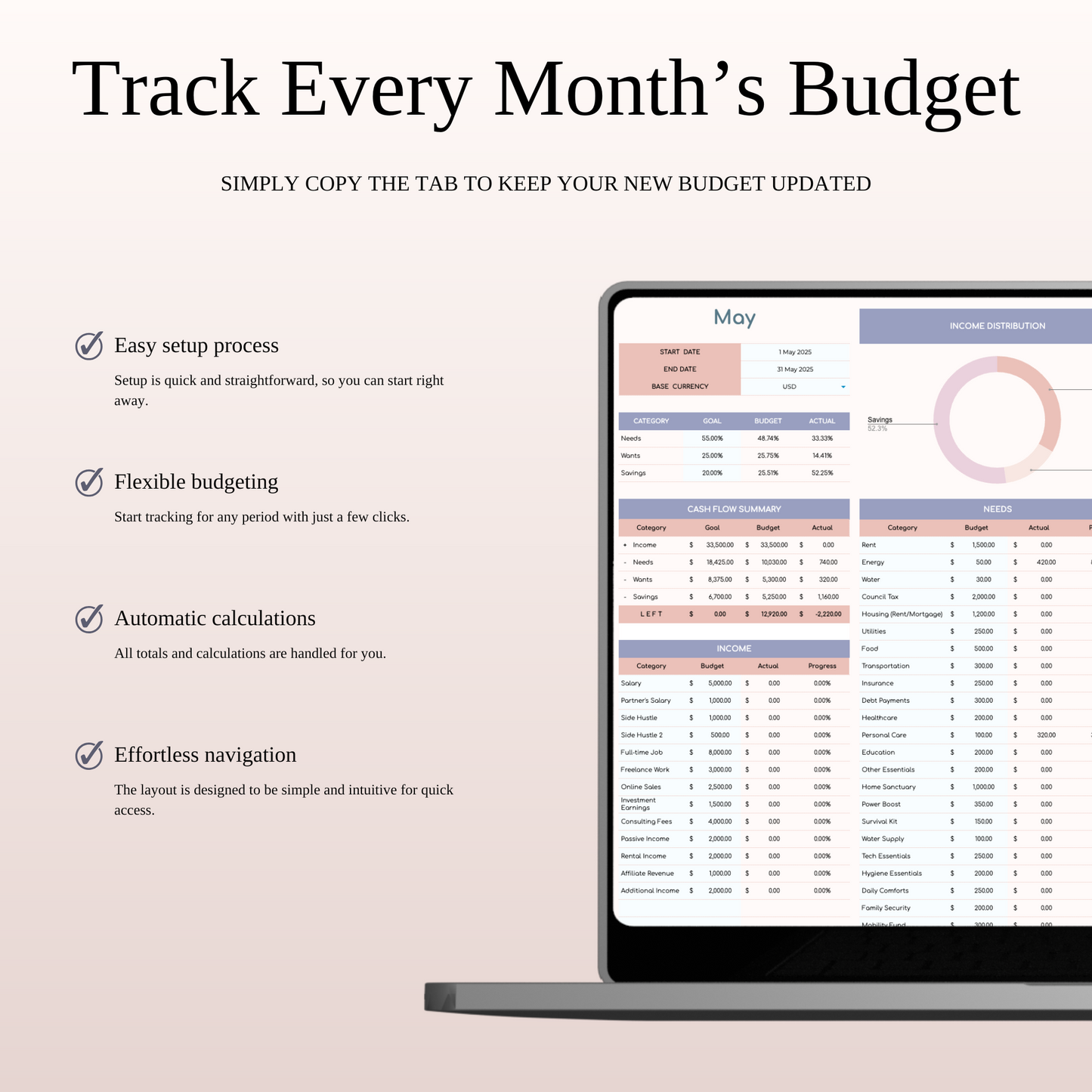 55/25/20 Budget Spreadsheet Template | Excel & Google Sheets Keyzai