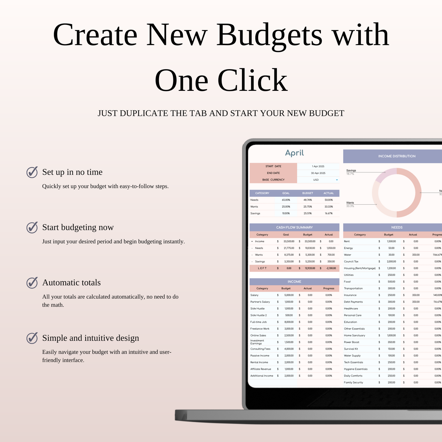 65/25/10 Budget Spreadsheet Template | Excel & Google Sheets Keyzai