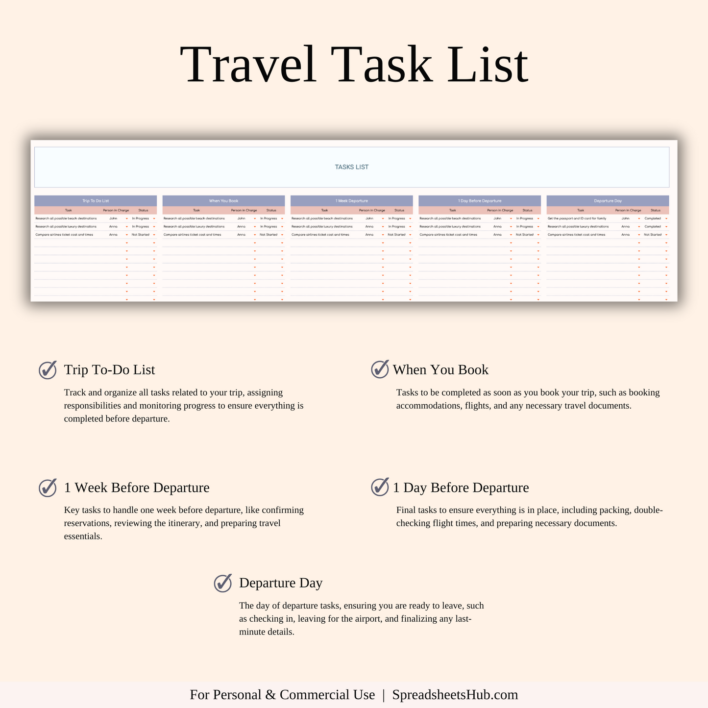 PLR - Ultimate Travel Planner Spreadsheet Template Keyzai