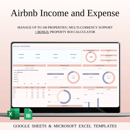 Airbnb Income and Expense Spreadsheet for Hosts & Property Managers in Excel & Google Sheets