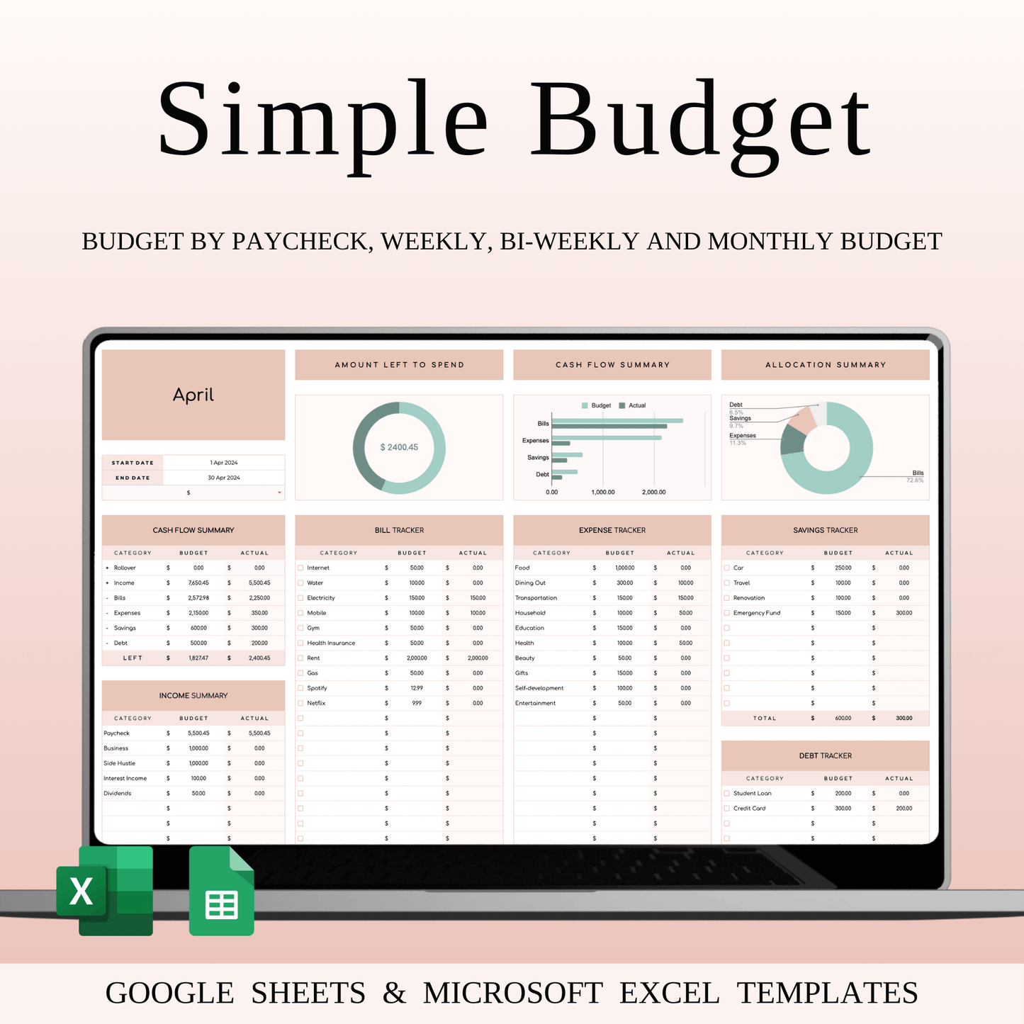 Easy Budget Planner for Personal Finance Tracking (Elegant Theme) Keyzai